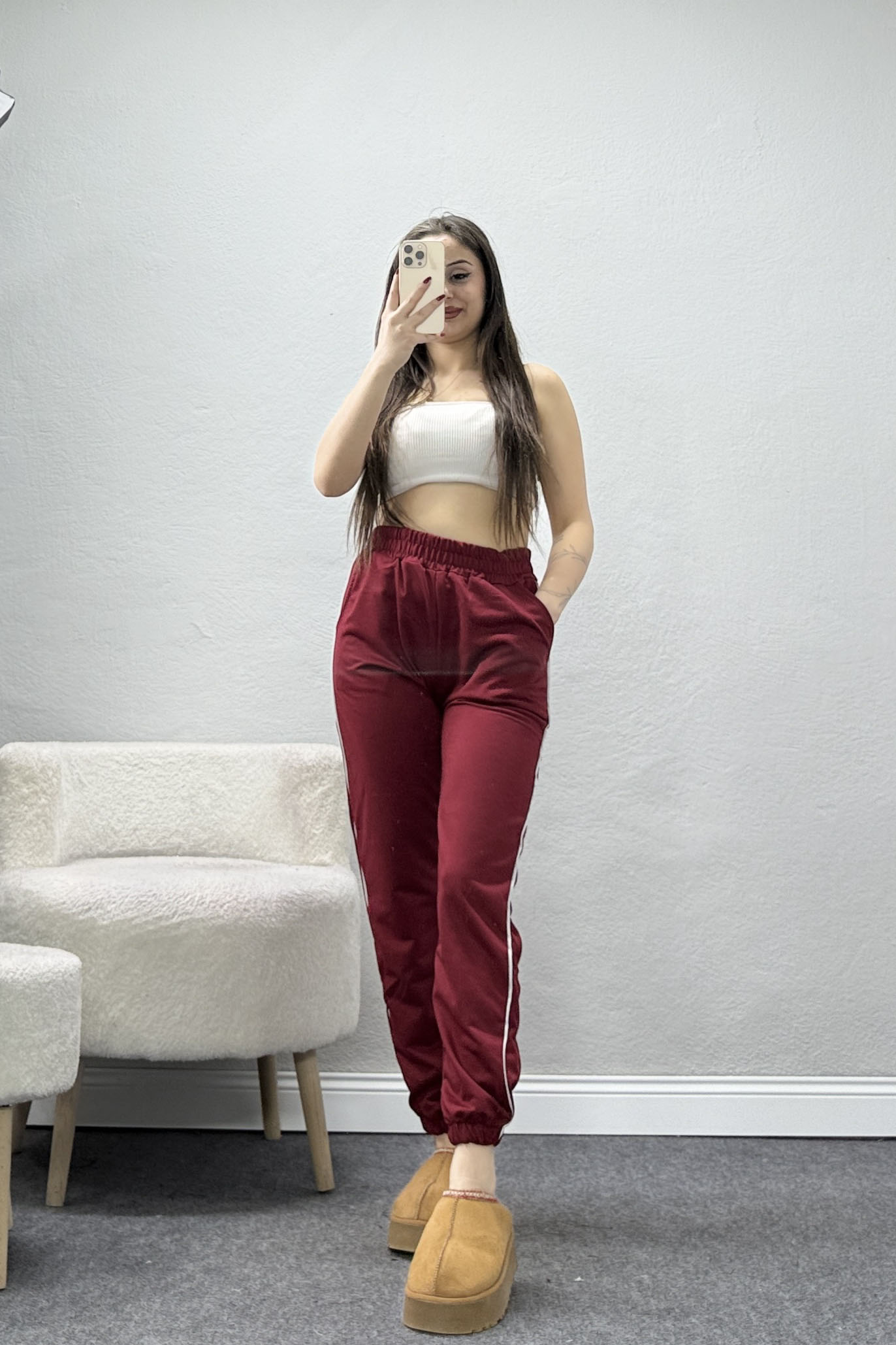 2 İplik Biyeli Eşofman Altı Bordo - 30105.1878.