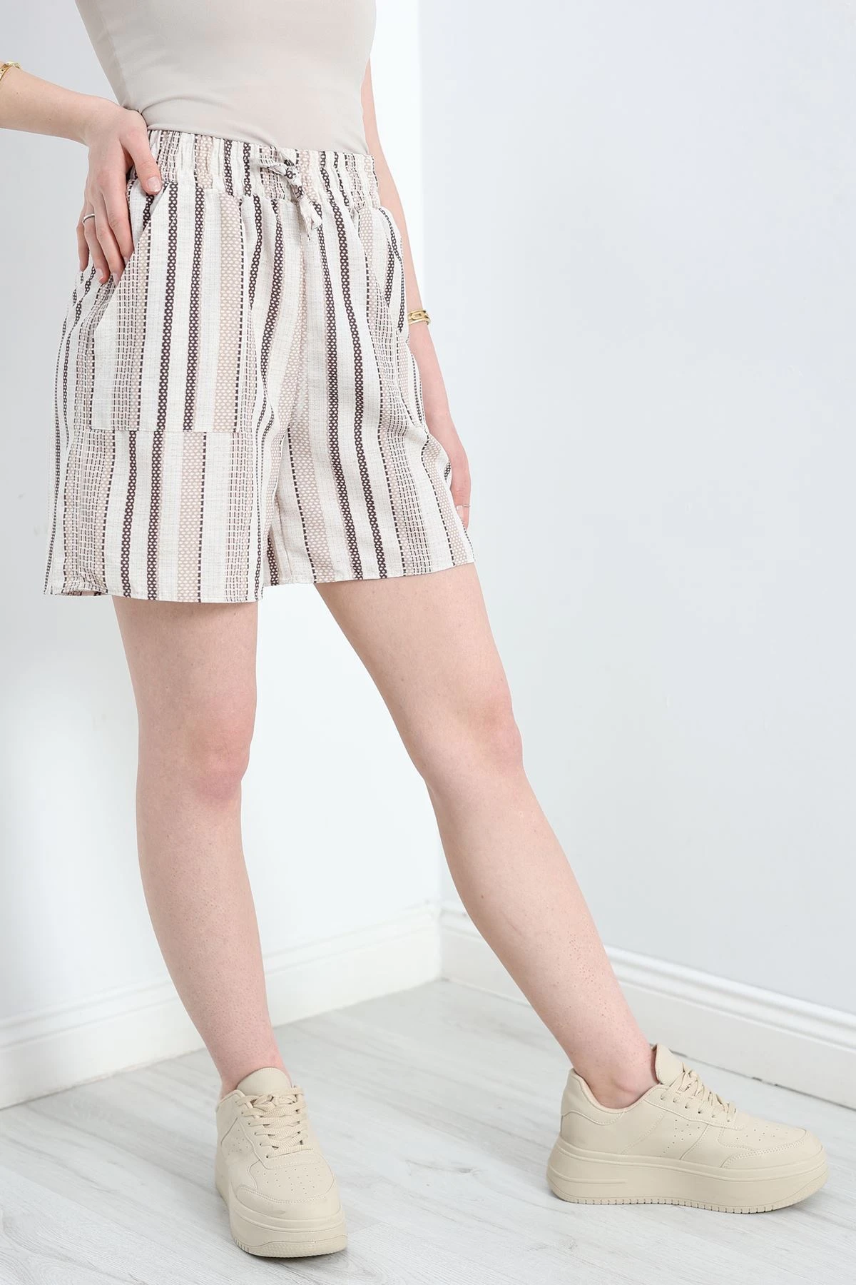 Keten Şort Ekrubej - 1018.1247.