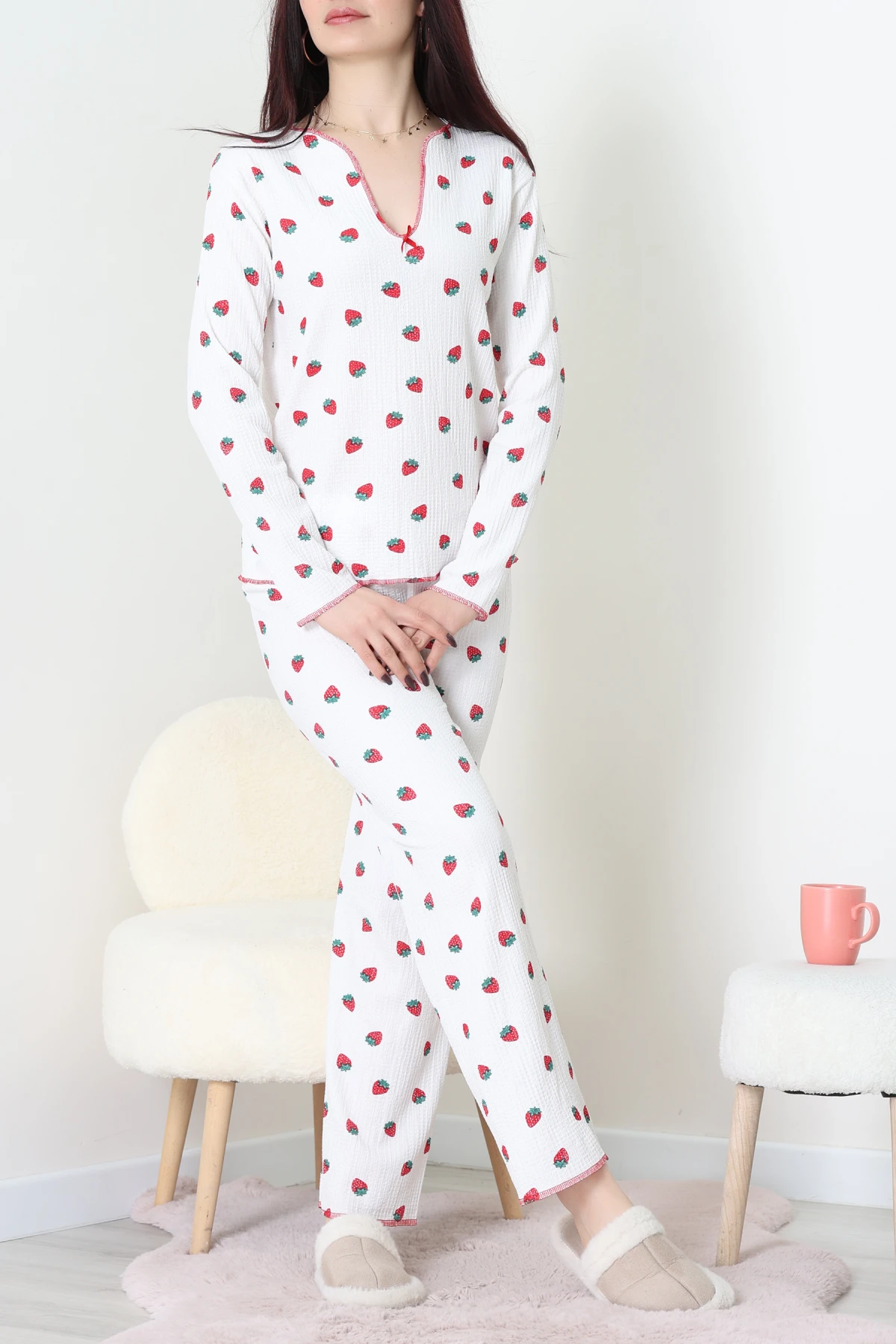 Baskılı Bürümcük Uzun Kol Takım Çilek - 124.1287.