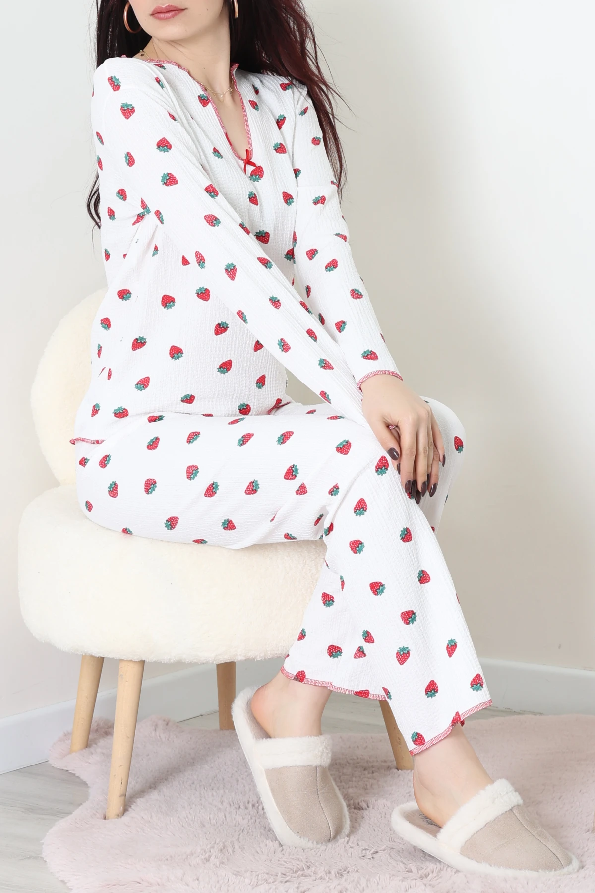 Baskılı Bürümcük Uzun Kol Takım Çilek - 124.1287.