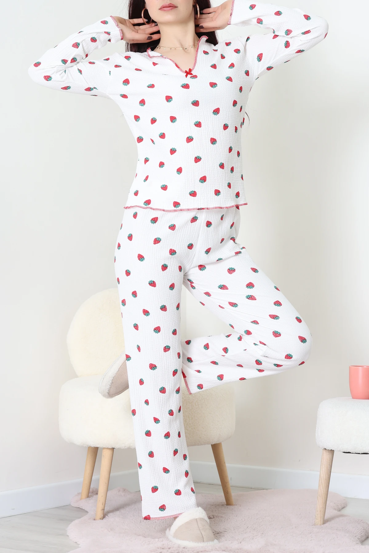 Baskılı Bürümcük Uzun Kol Takım Çilek - 124.1287.