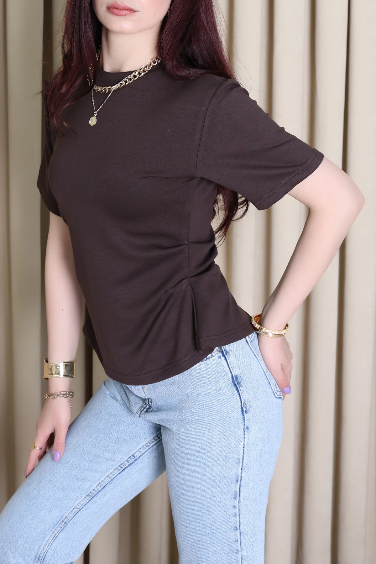 Arka Yırtmaçlı Tişört Kahve - 1395.2135.