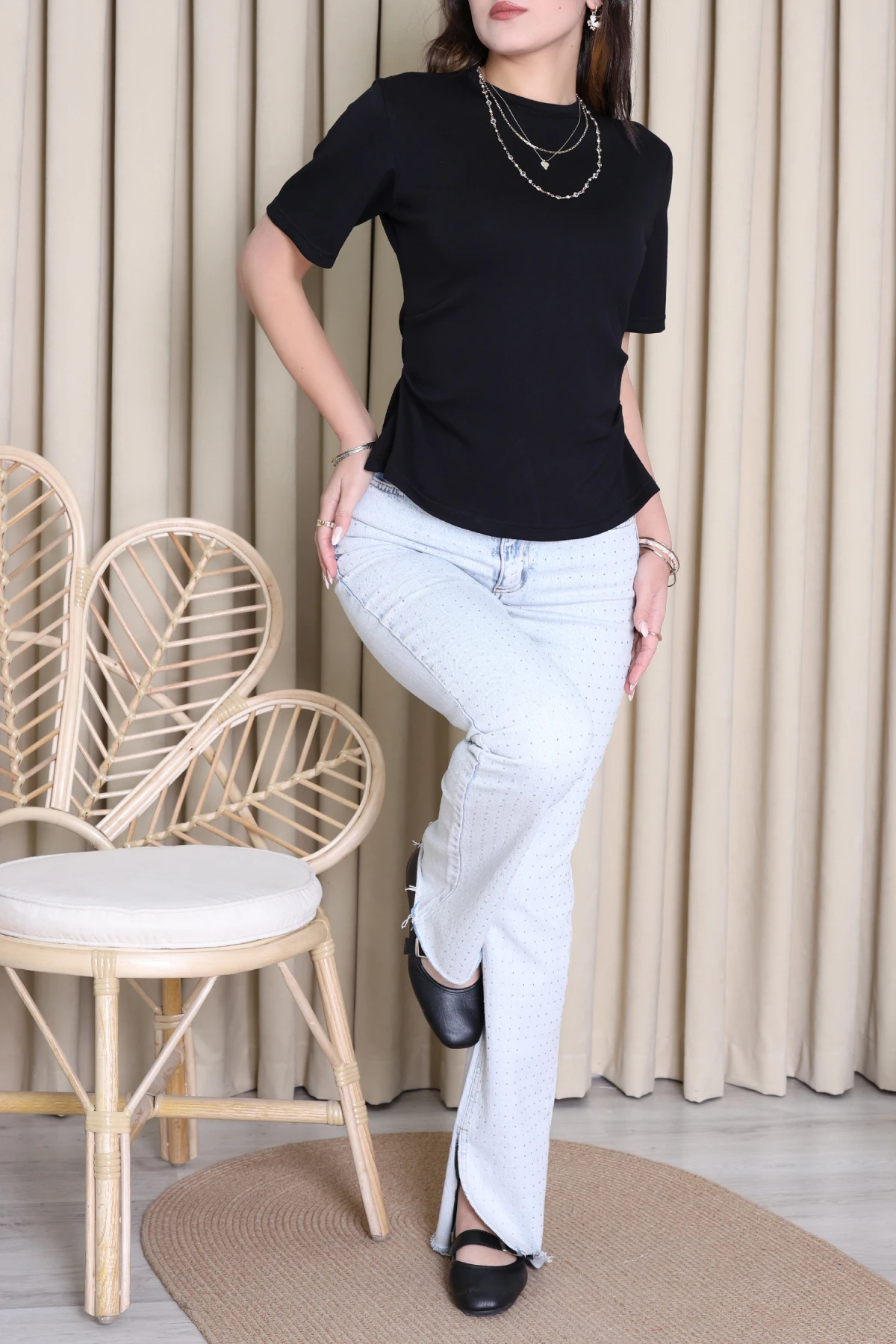 Arka Yırtmaçlı Tişört Siyah - 1395.2135.