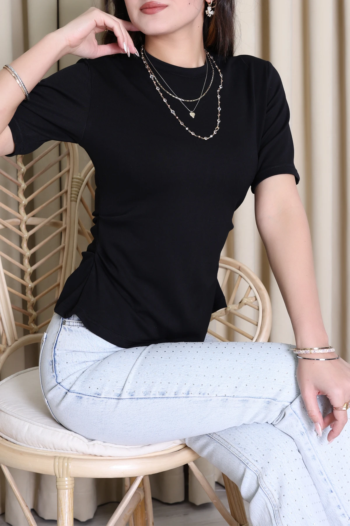 Arka Yırtmaçlı Tişört Siyah - 1395.2135.