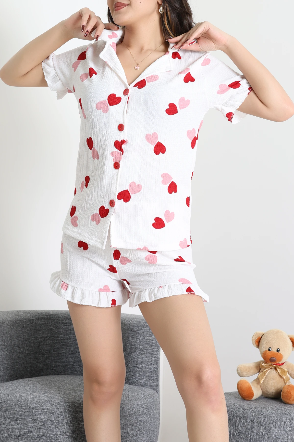 Bürümcük Fırfırlı Şortlu Pijama Takımı Büyükkalp - 149.1287.