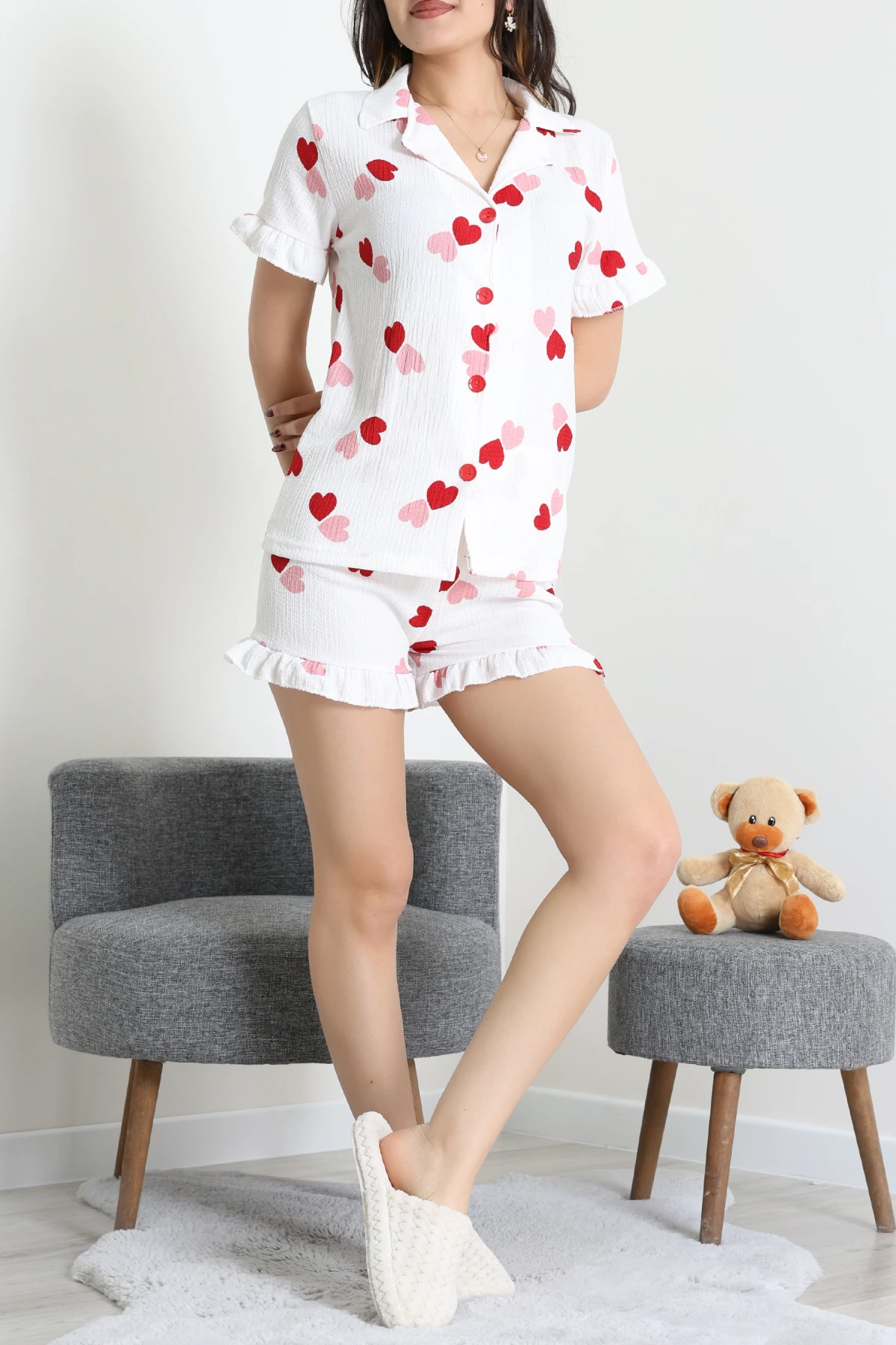 Bürümcük Fırfırlı Şortlu Pijama Takımı Büyükkalp - 149.1287.