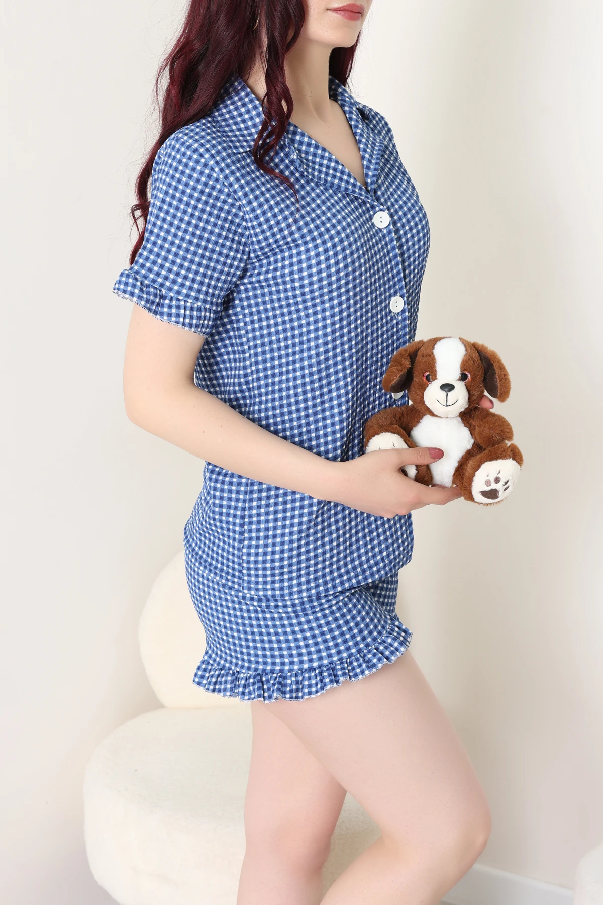 Bürümcük Fırfırlı Şortlu Pijama Takımı Saksmavisi - 149.1287.