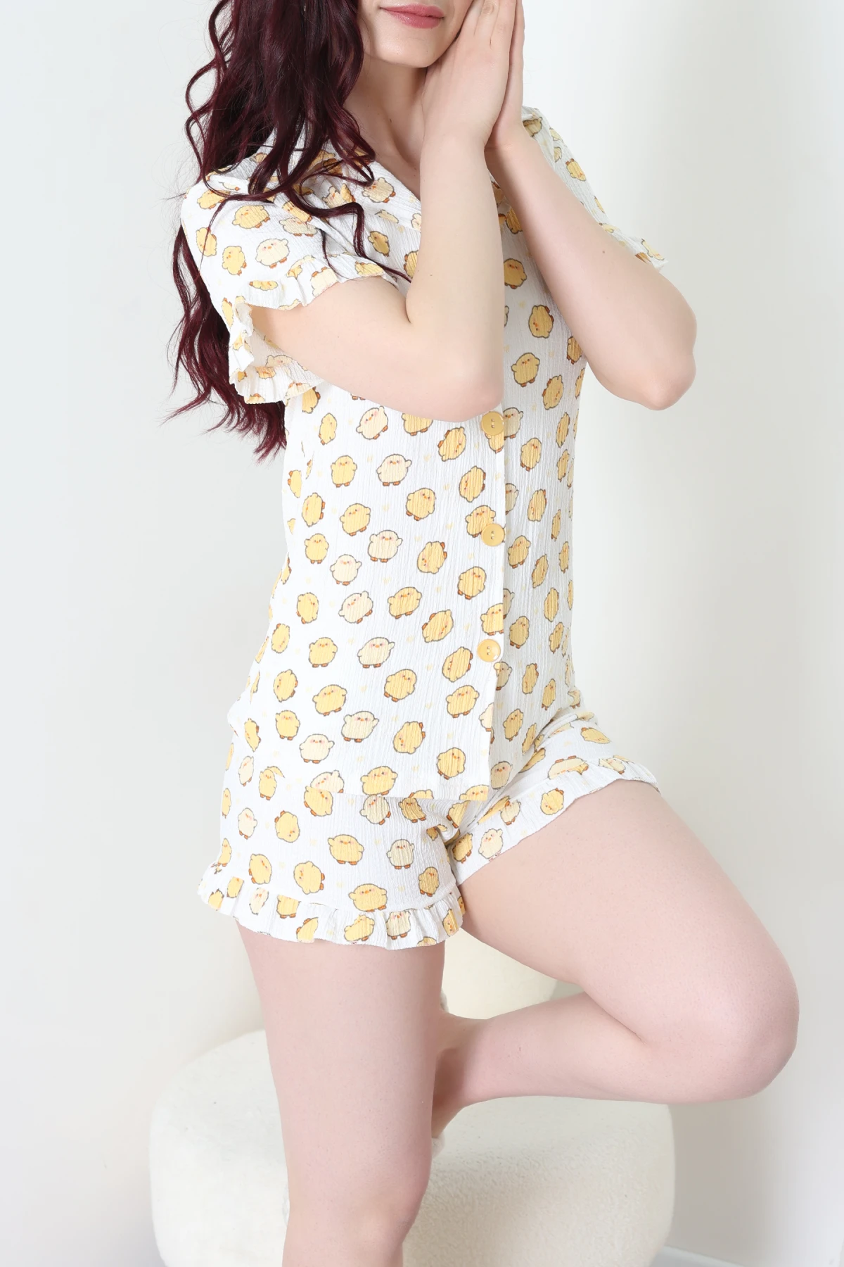 Bürümcük Fırfırlı Şortlu Pijama Takımı Ekru - 149.1287.