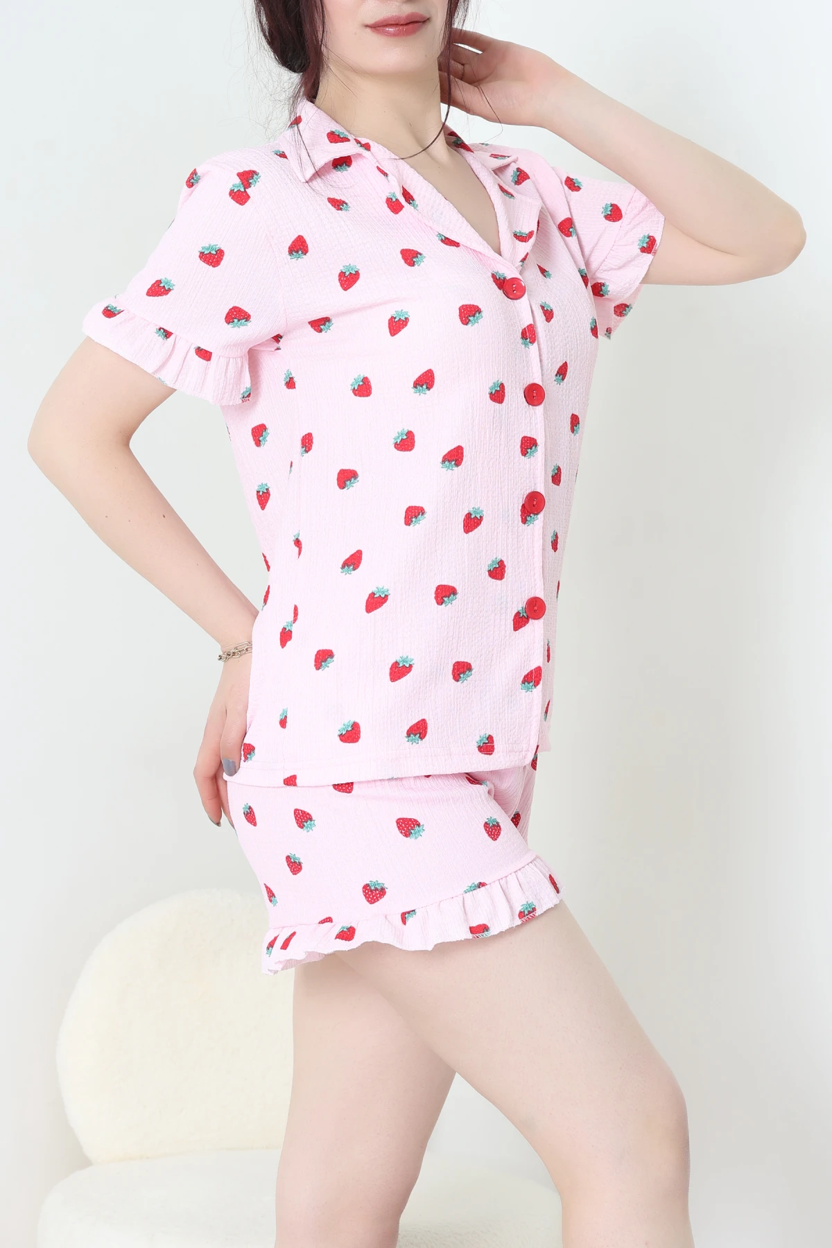 Bürümcük Fırfırlı Şortlu Pijama Takımı Pembeçilek - 149.1287.