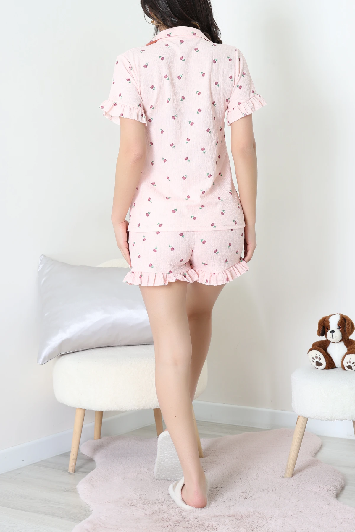 Bürümcük Fırfırlı Şortlu Pijama Takımı Somonçiçek - 149.1287.