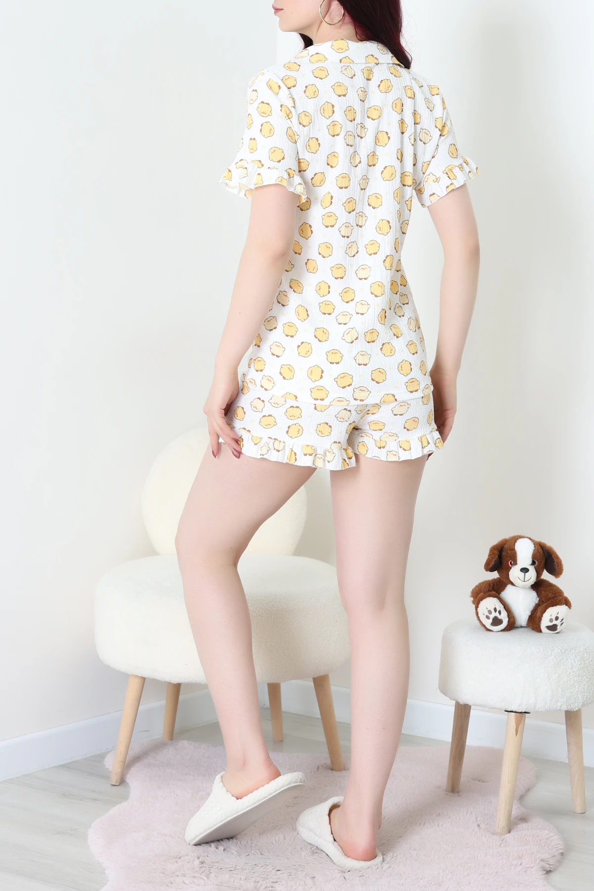 Bürümcük Fırfırlı Şortlu Pijama Takımı Ekru - 149.1287.