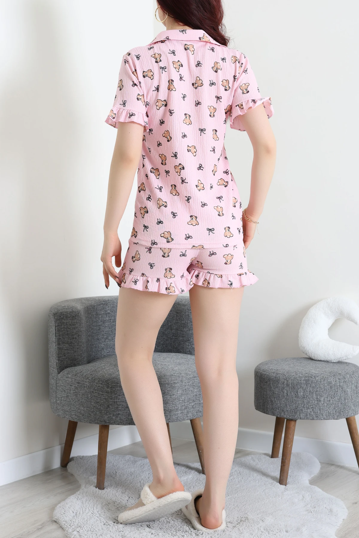 Bürümcük Fırfırlı Şortlu Pijama Takımı Pembeayı - 149.1287.