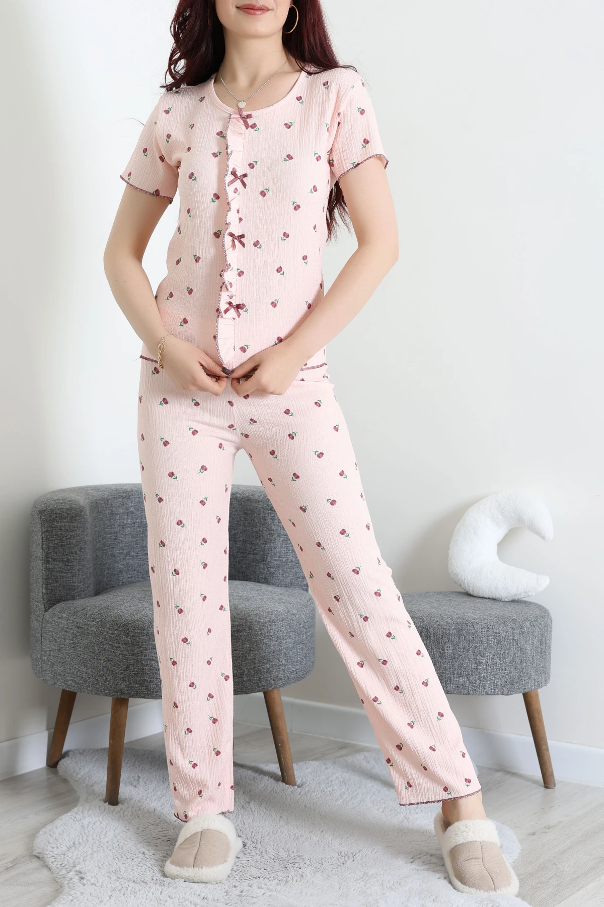 Bürümcük Fırfırlı Pijama Takımı Pudraçiçek - 158.1287.
