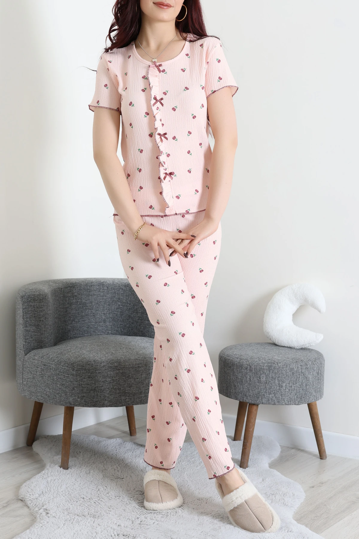 Bürümcük Fırfırlı Pijama Takımı Pudraçiçek - 158.1287.
