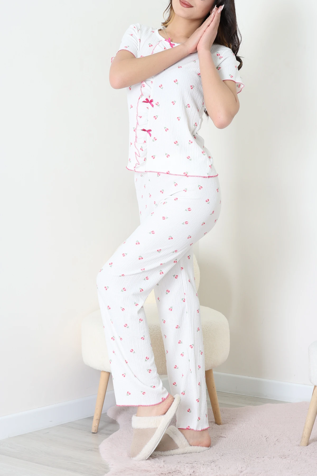 Bisiklet Yaka Fırfırlı Takım Beyazçiçek - 158.1287.