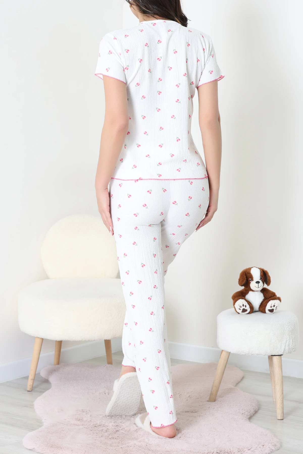 Bisiklet Yaka Fırfırlı Takım Beyazçiçek - 158.1287.