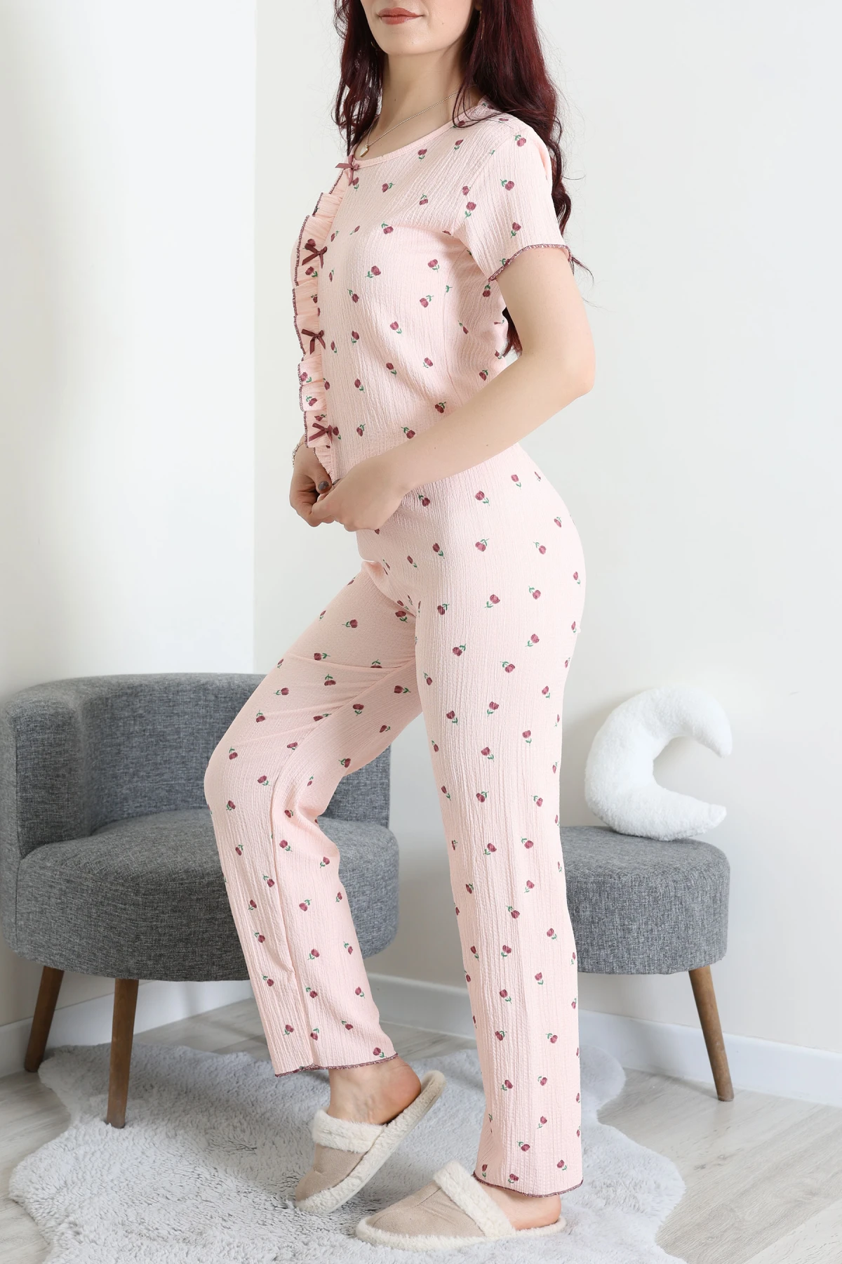 Bürümcük Fırfırlı Pijama Takımı Pudraçiçek - 158.1287.