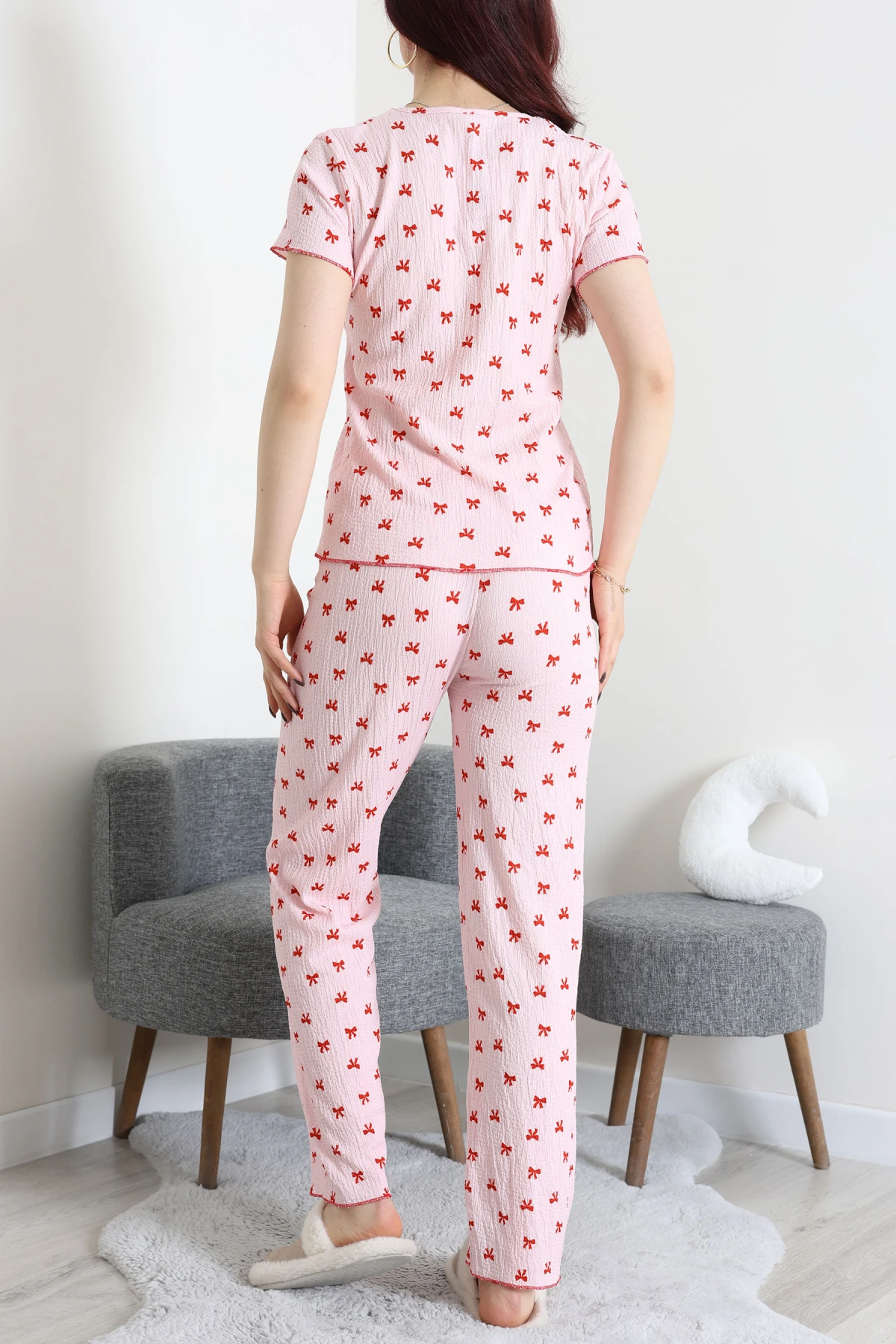 Bürümcük Fırfırlı Pijama Takımı Kırmızıkurdele - 158.1287.