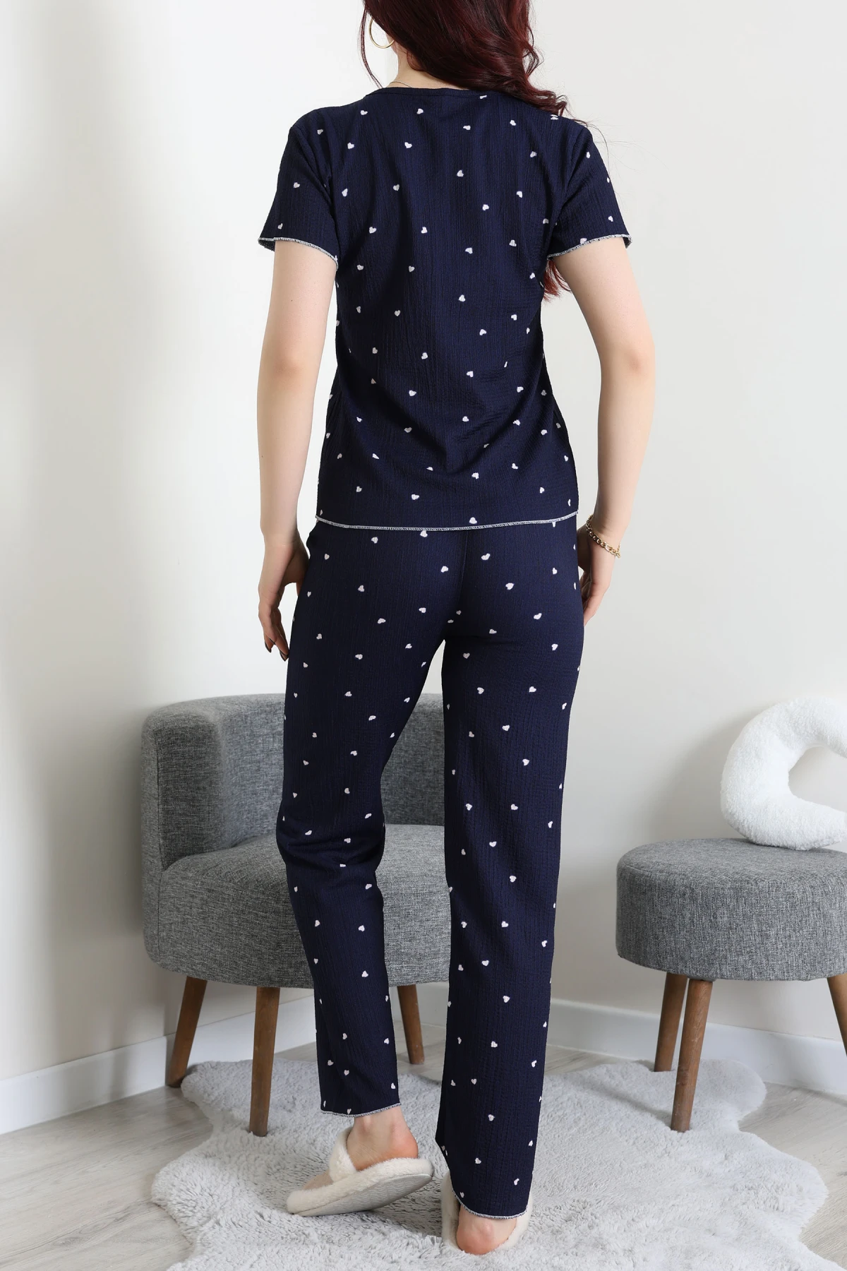 Bürümcük Fırfırlı Pijama Takımı Lacivertkalp - 158.1287.