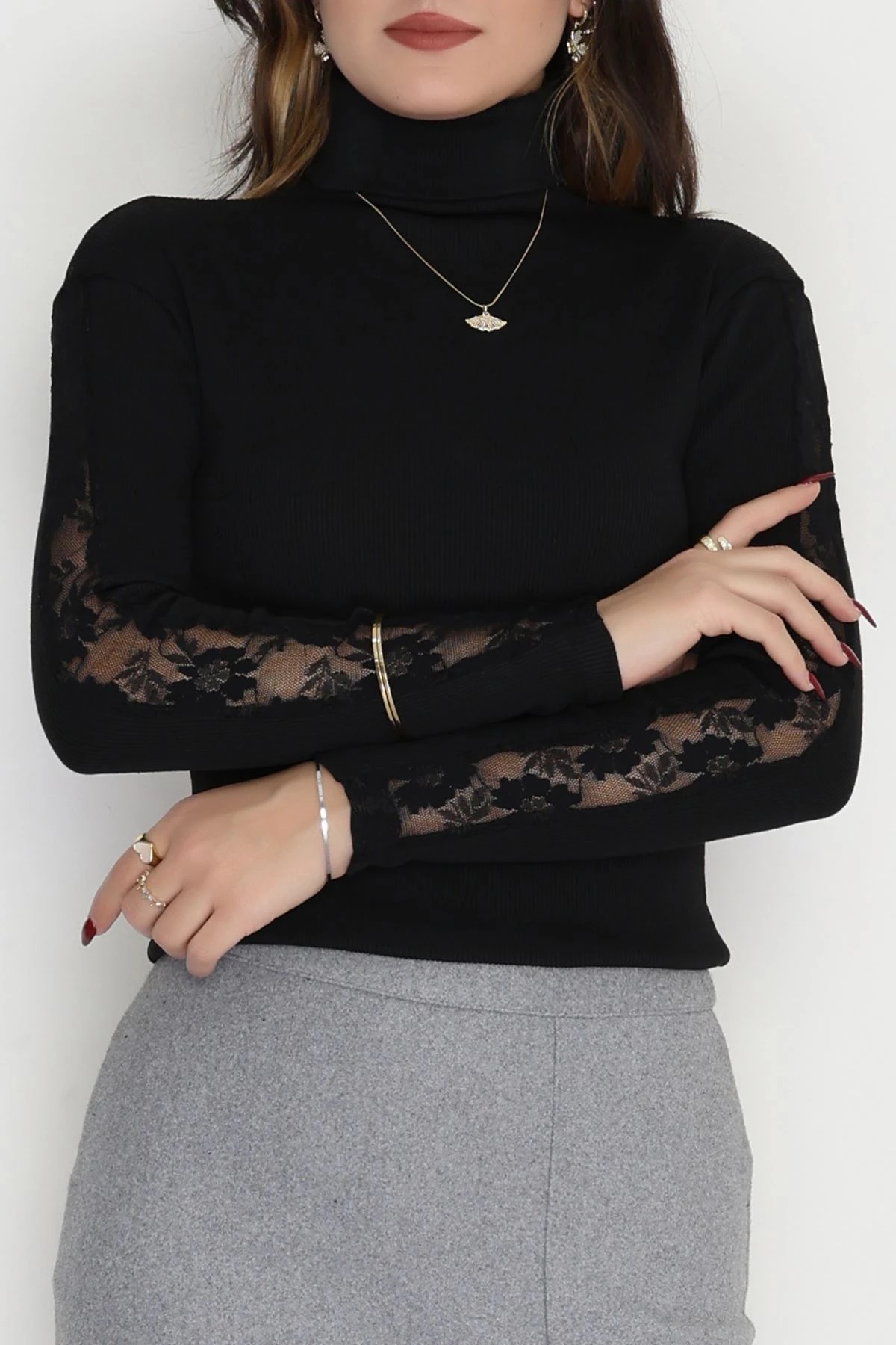 Balıkçı Kaşkorse Dantel Bluz Siyah - 1751.1095.