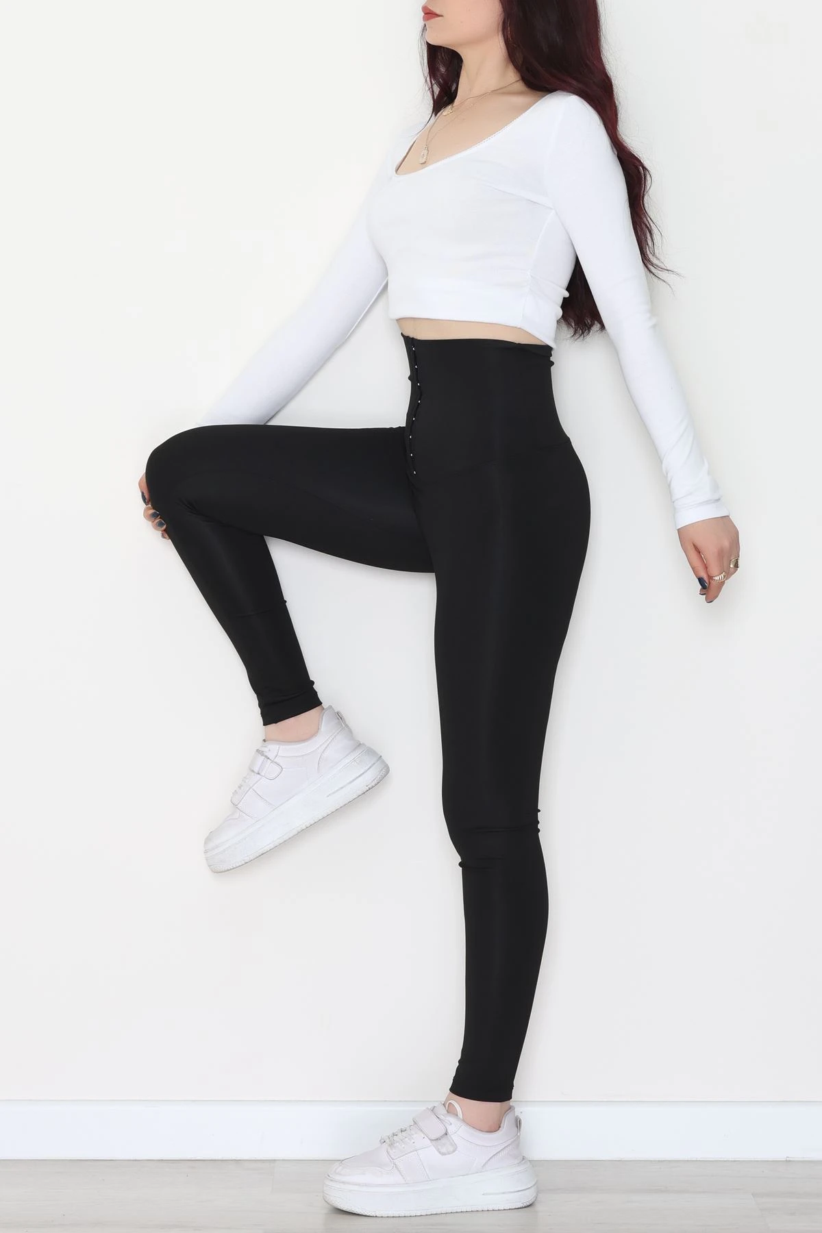 Agraflı Yüksel Bel Tayt Siyah - 20141.1881.