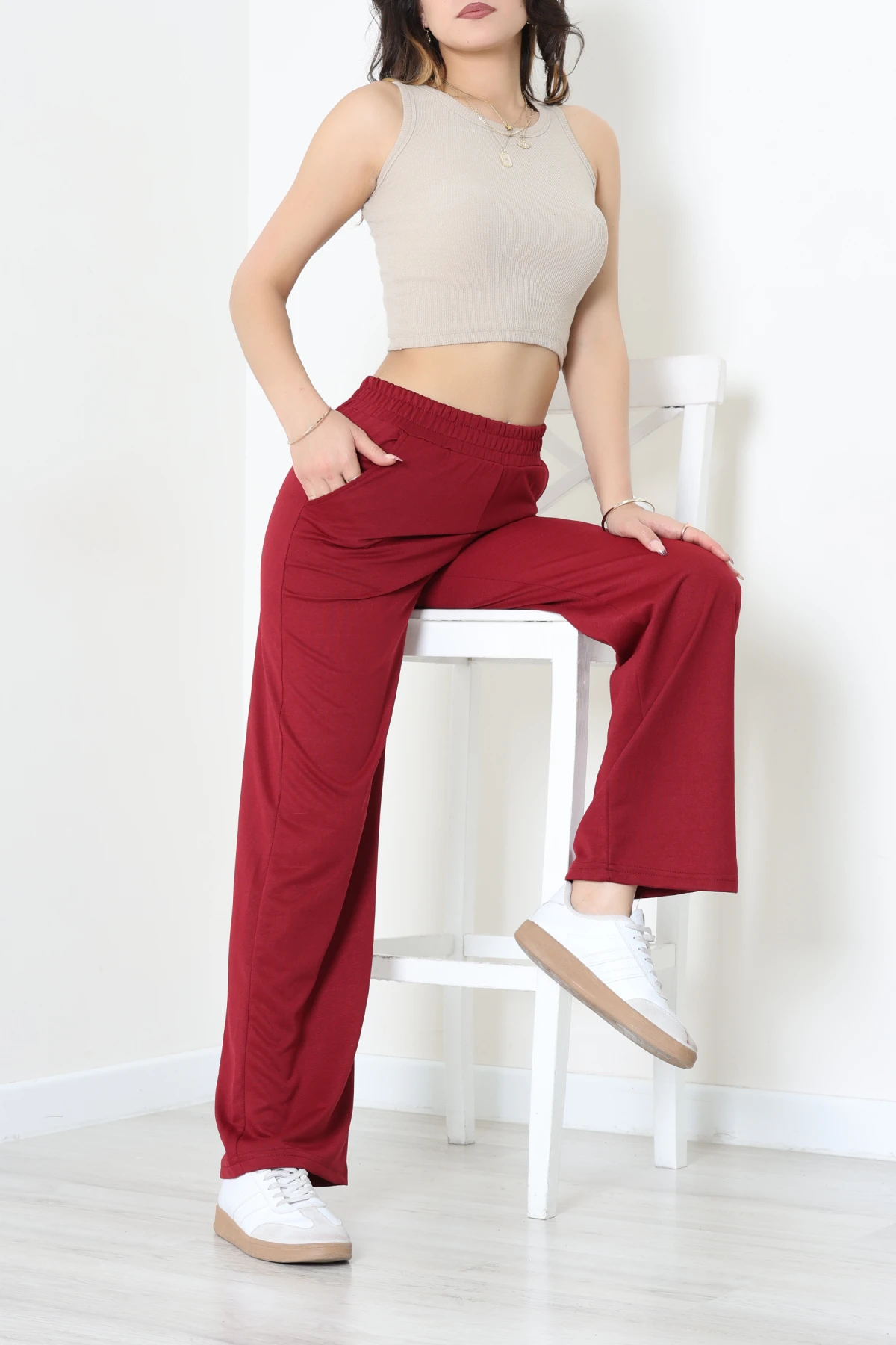 2 İplik Penye Eşofman Altı Bordo - 20281.1878.