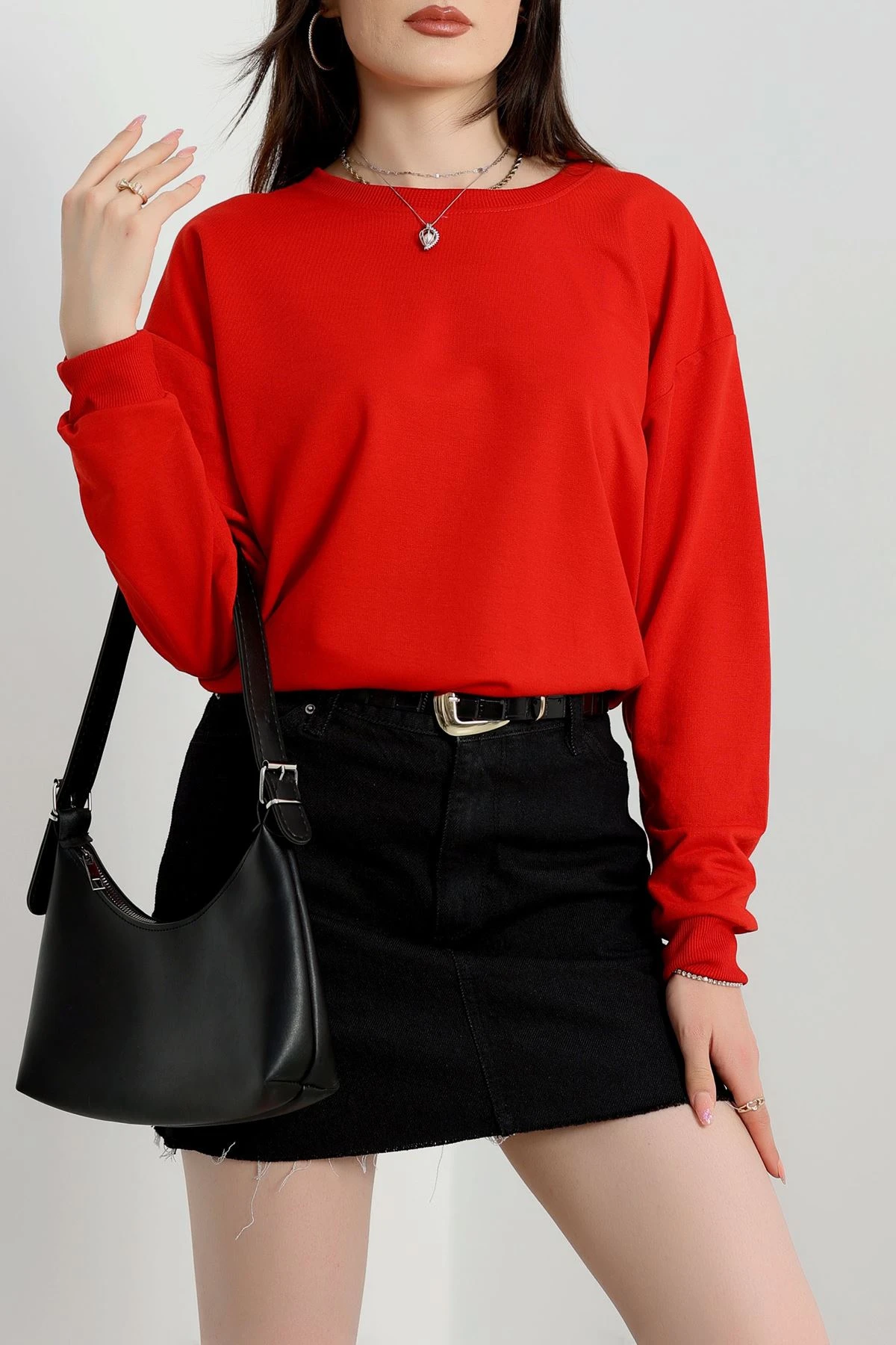 2 İp Bisiklet Yaka Sweat Kırmızı - 20790.1878.