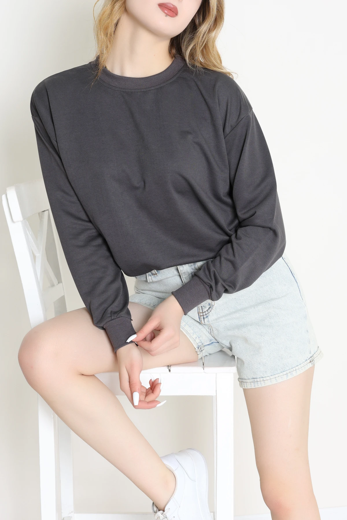 2 İp Bisiklet Yaka Sweat Antrasit - 20790.1878.