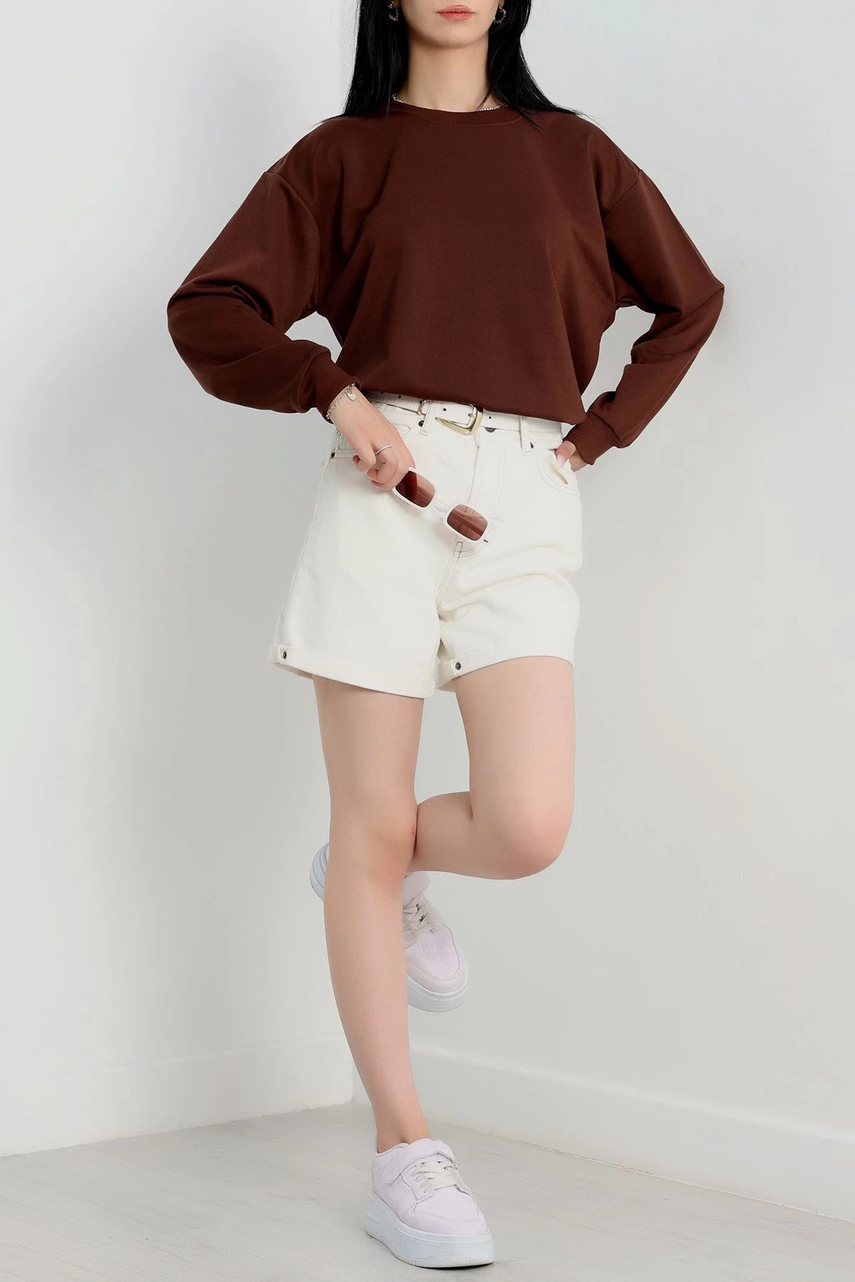 2 İp Bisiklet Yaka Sweat Kahve - 20790.1878.