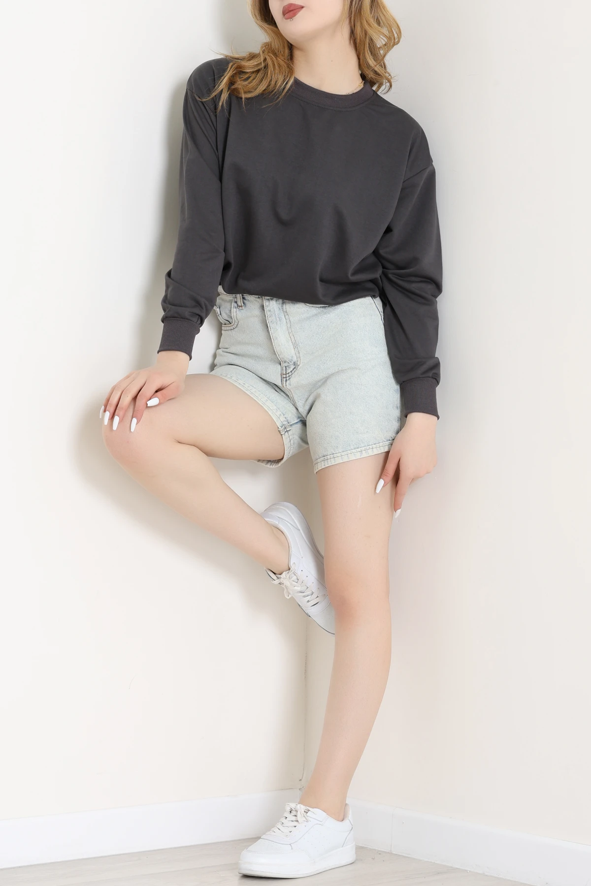 2 İp Bisiklet Yaka Sweat Antrasit - 20790.1878.