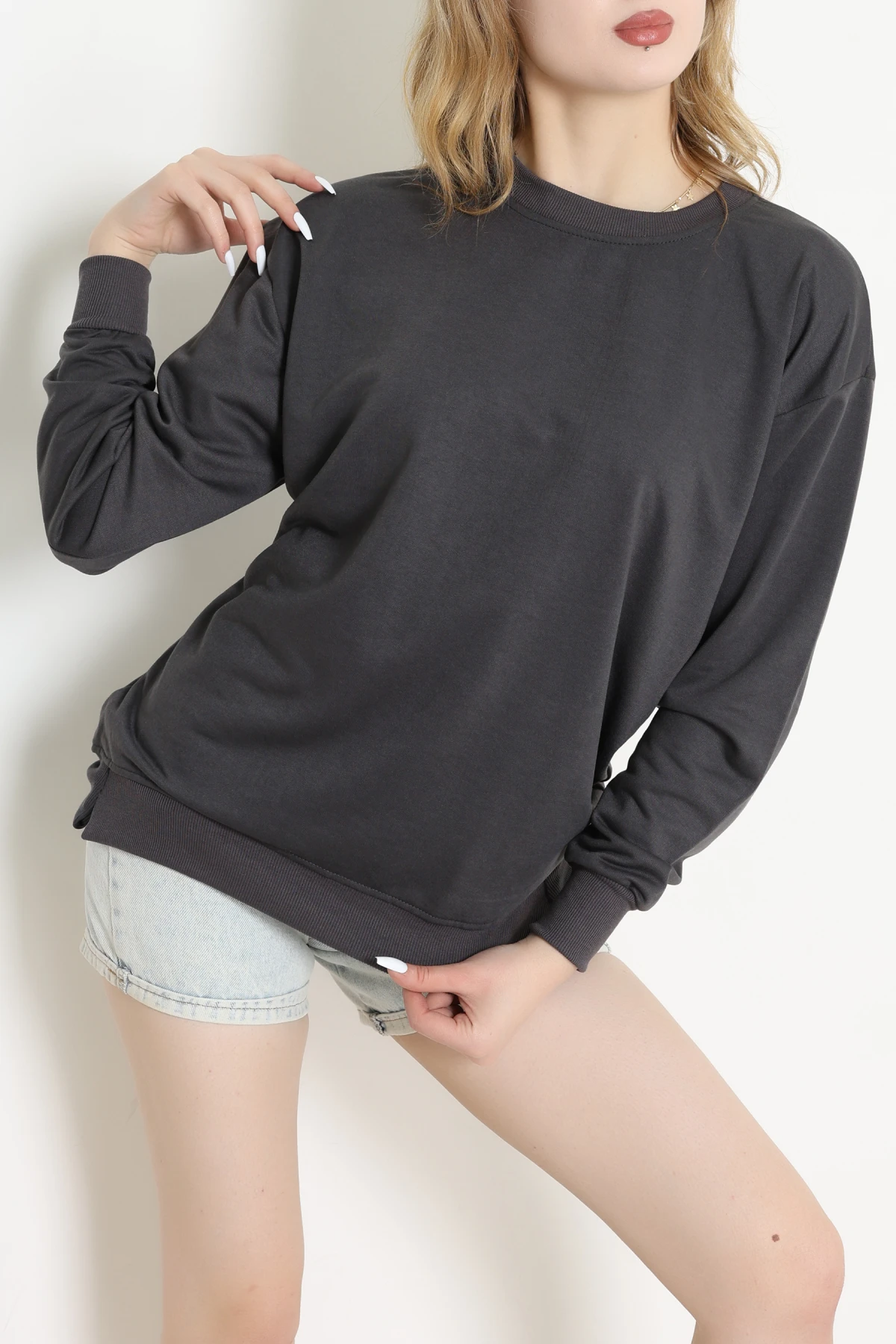 2 İp Bisiklet Yaka Sweat Antrasit - 20790.1878.