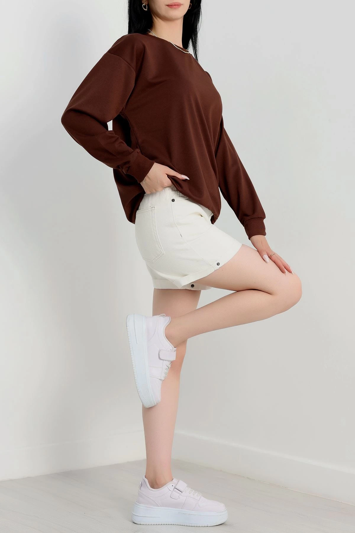 2 İp Bisiklet Yaka Sweat Kahve - 20790.1878.