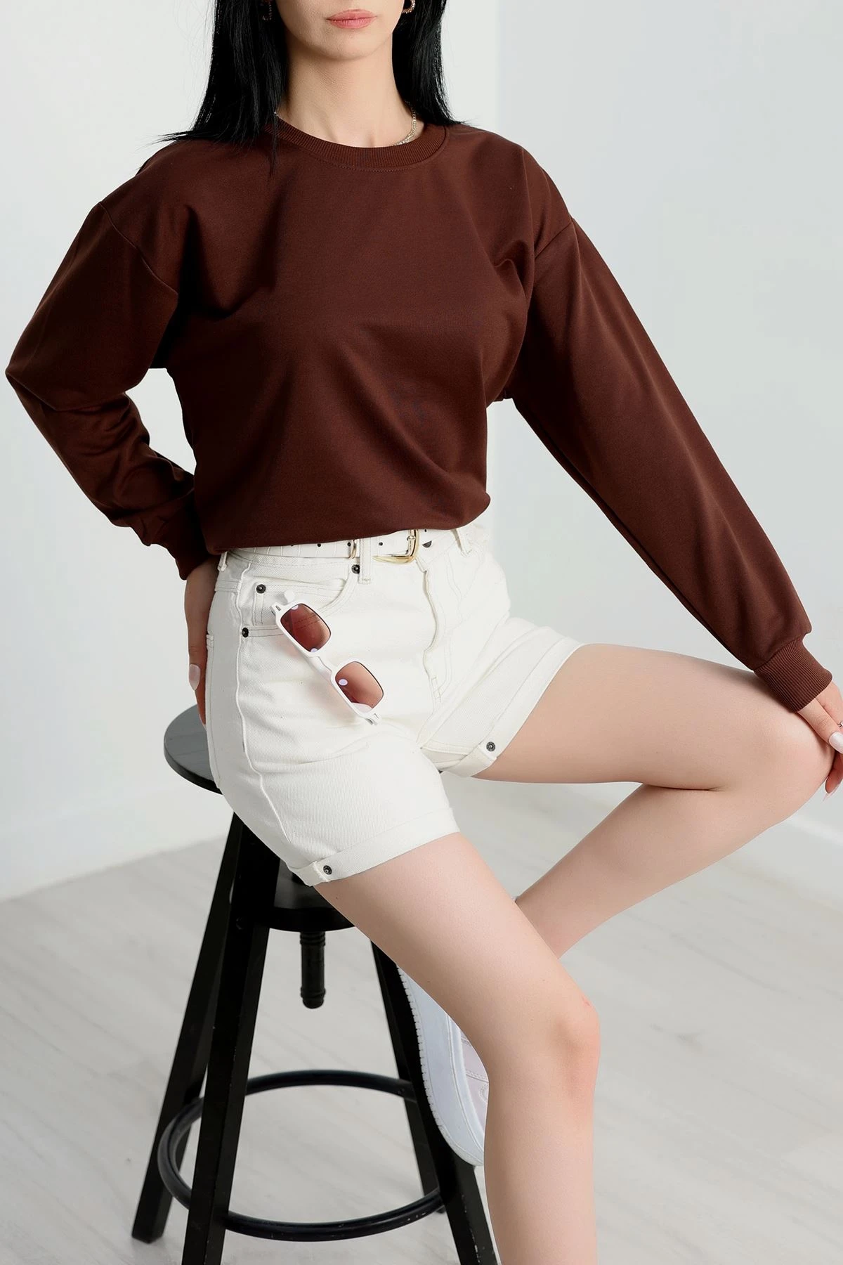 2 İp Bisiklet Yaka Sweat Kahve - 20790.1878.