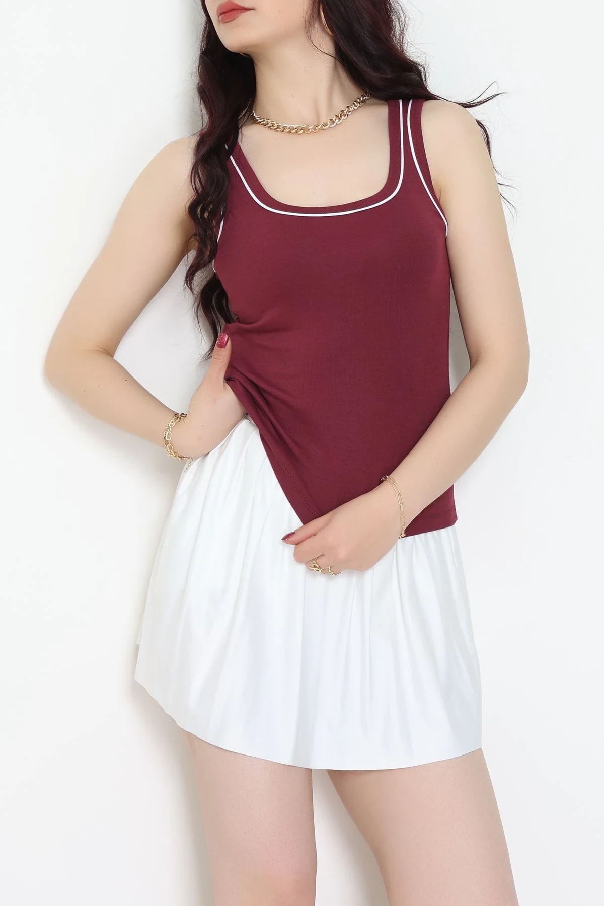 Biye Garnili Kare Yaka Atlet Bordo - 21870.200.