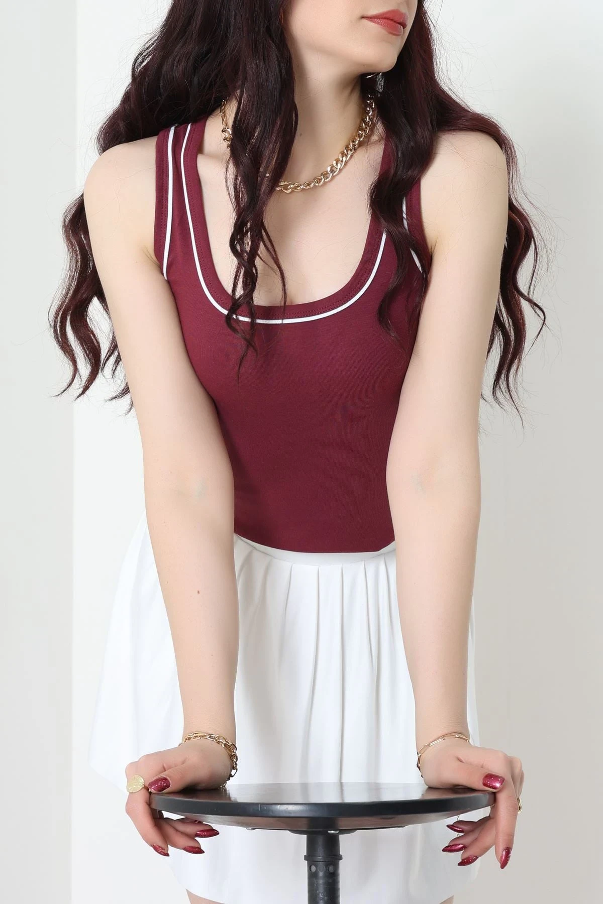 Biye Garnili Kare Yaka Atlet Bordo - 21870.200.