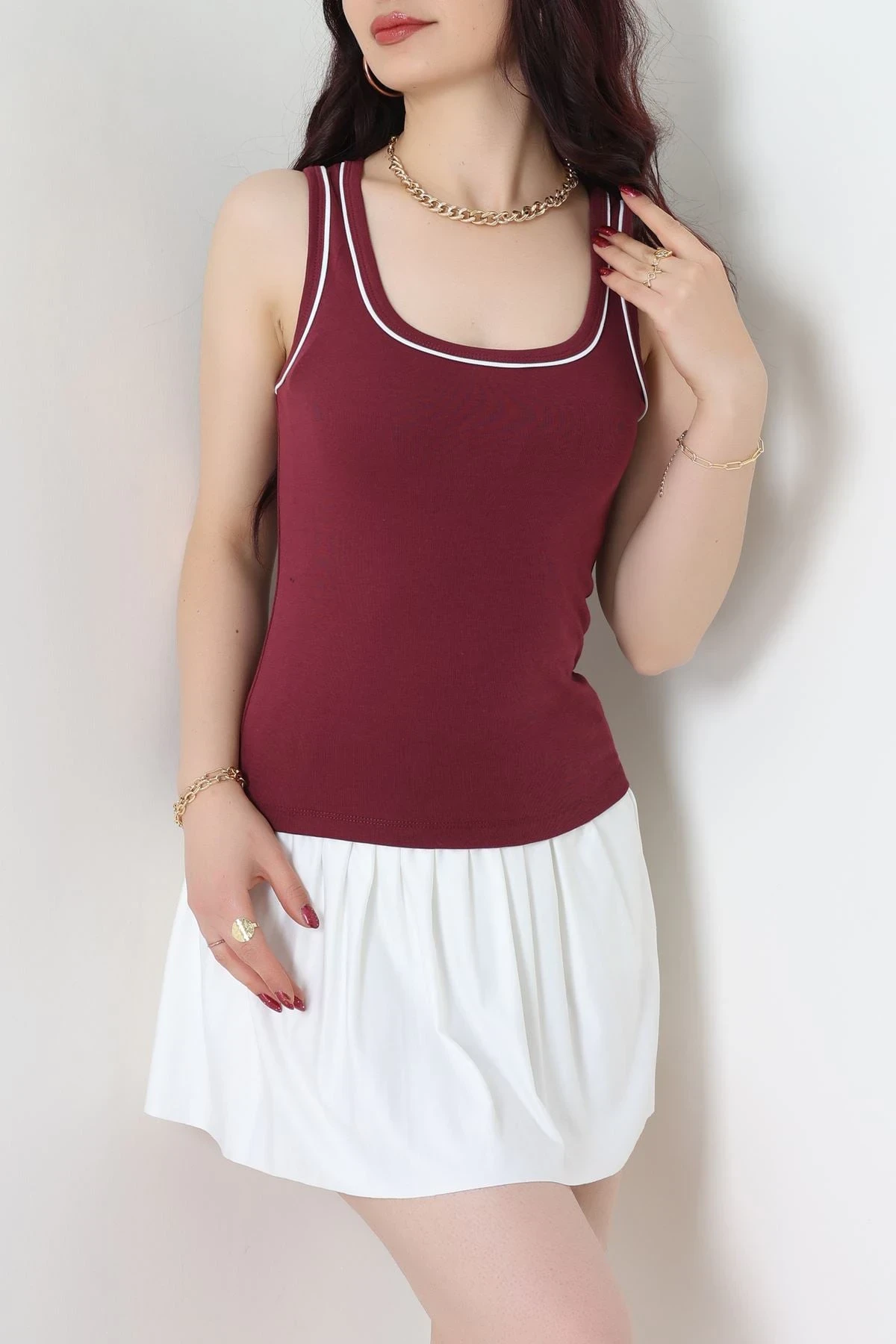 Biye Garnili Kare Yaka Atlet Bordo - 21870.200.