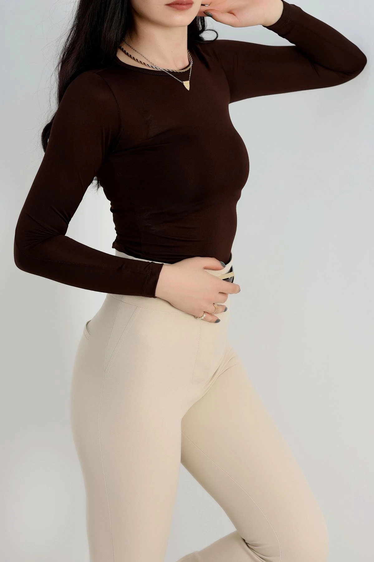 Bisiklet Yaka Mikro Çıtçıtlı Body Kahve - 21941.200.