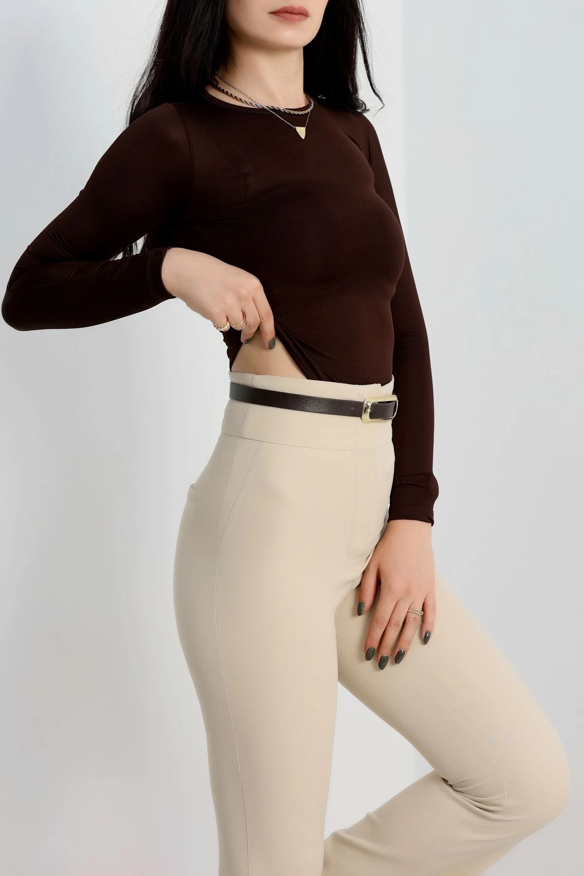 Bisiklet Yaka Mikro Çıtçıtlı Body Kahve - 21941.200.