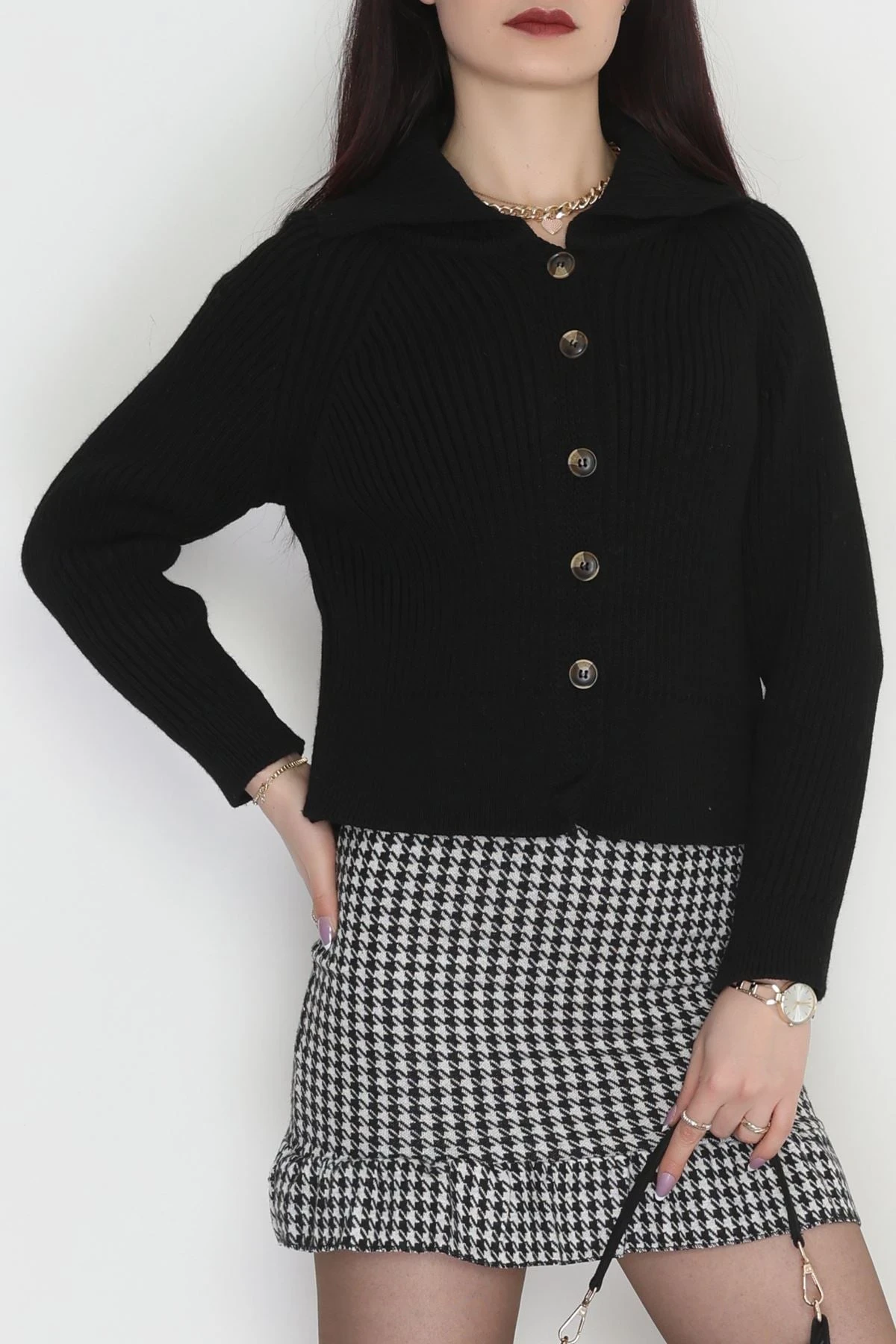 Polo Yaka Triko Hırka Siyah - 2283.1765.