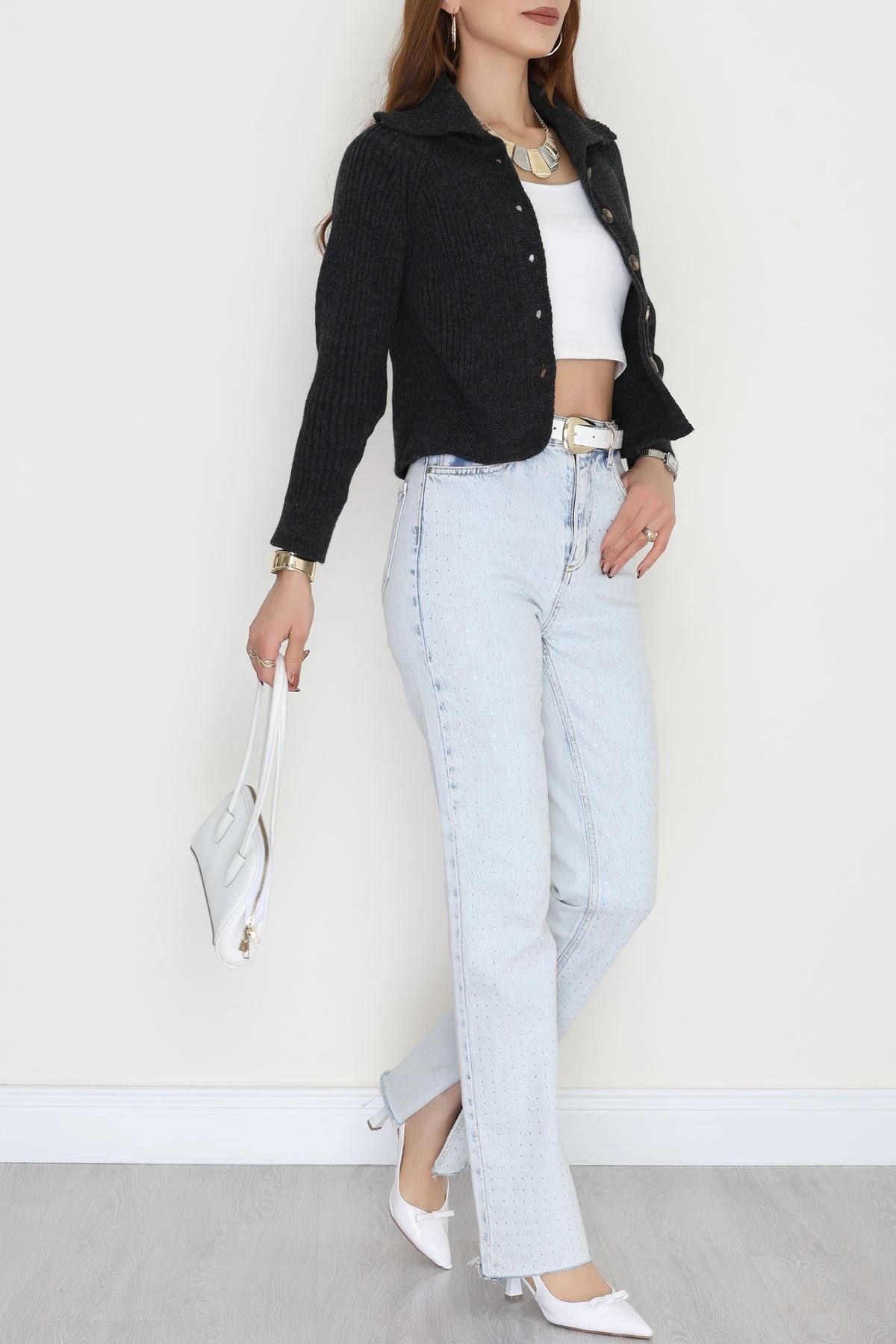 Polo Yaka Triko Hırka Antrasit - 2283.1765.