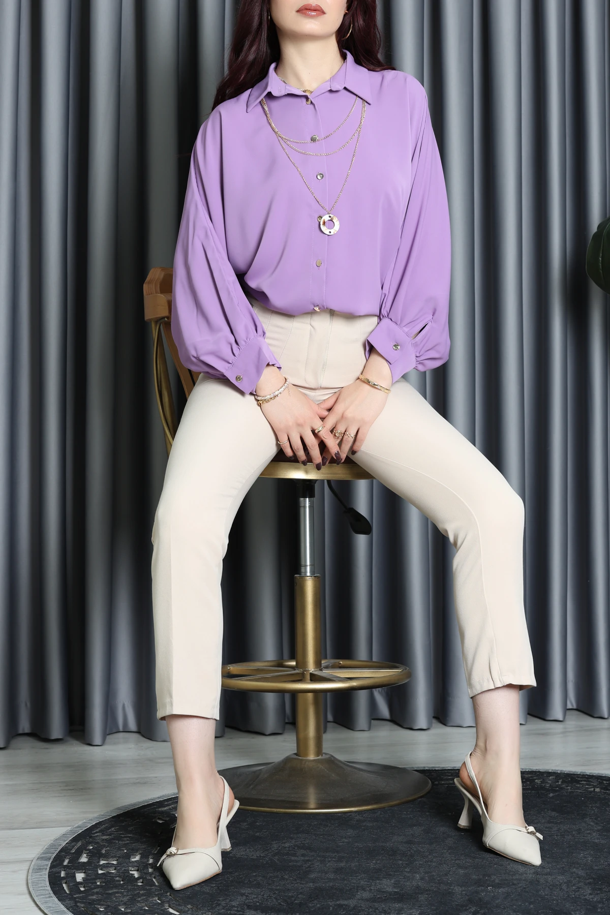 Aksesuarlı Gömlek Lila - 2454.360.