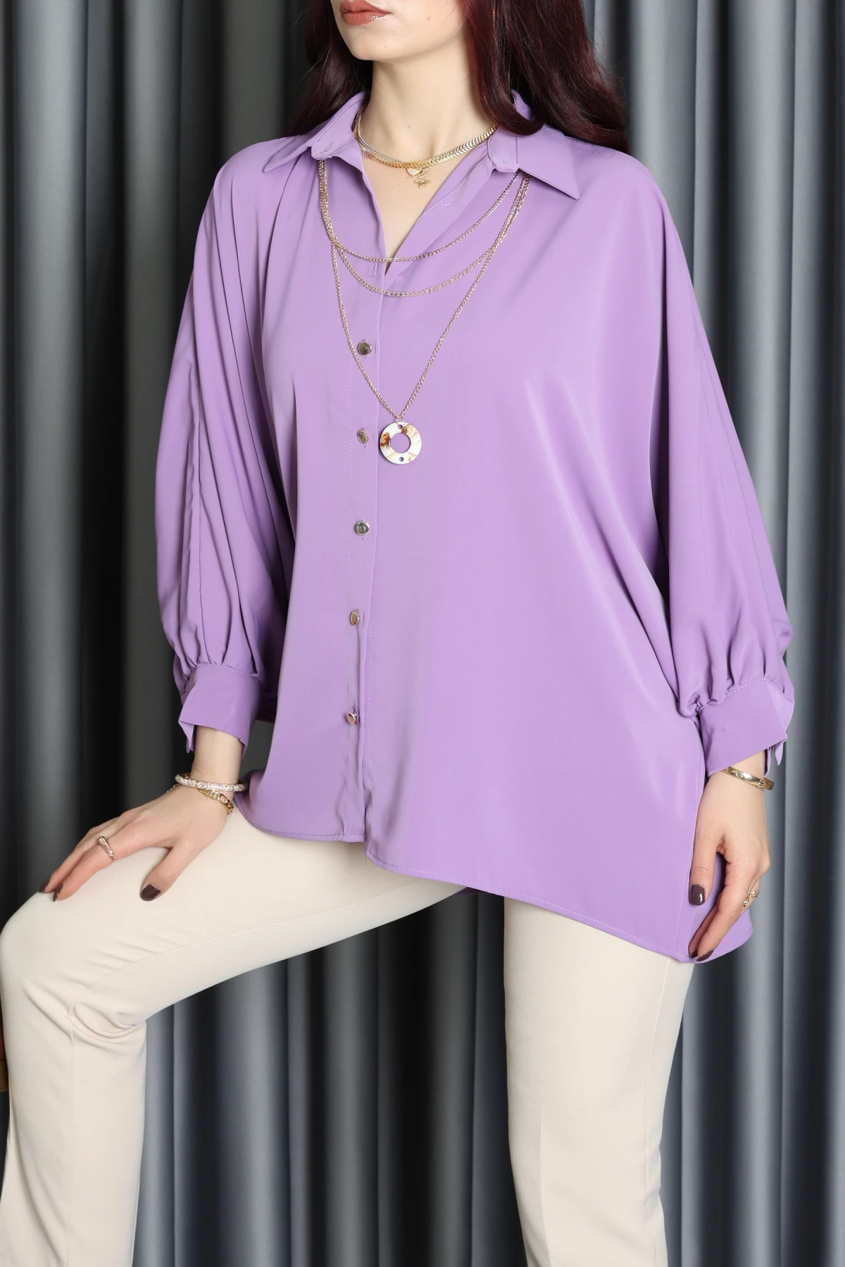Aksesuarlı Gömlek Lila - 2454.360.