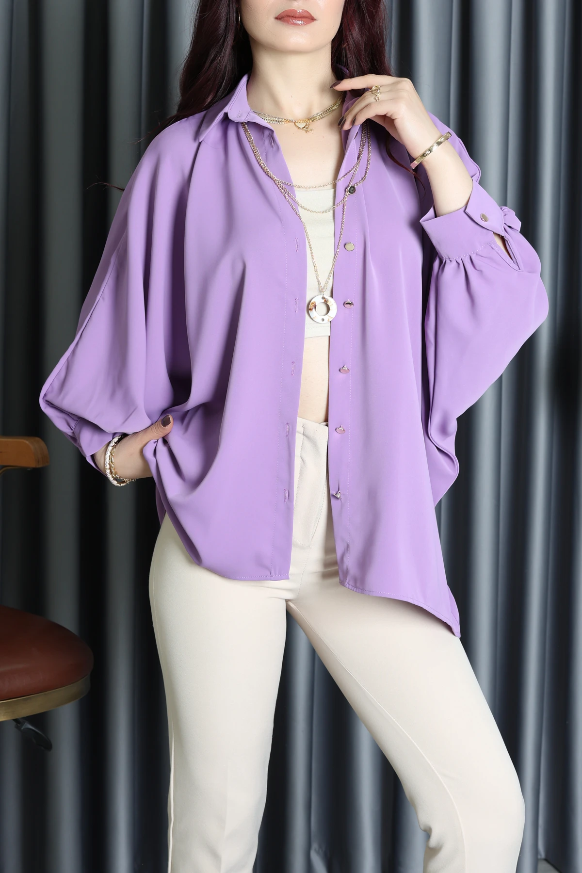 Aksesuarlı Gömlek Lila - 2454.360.