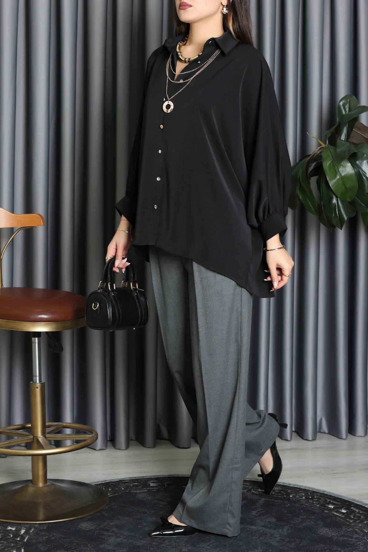 Aksesuarlı Gömlek Siyah - 2454.360.