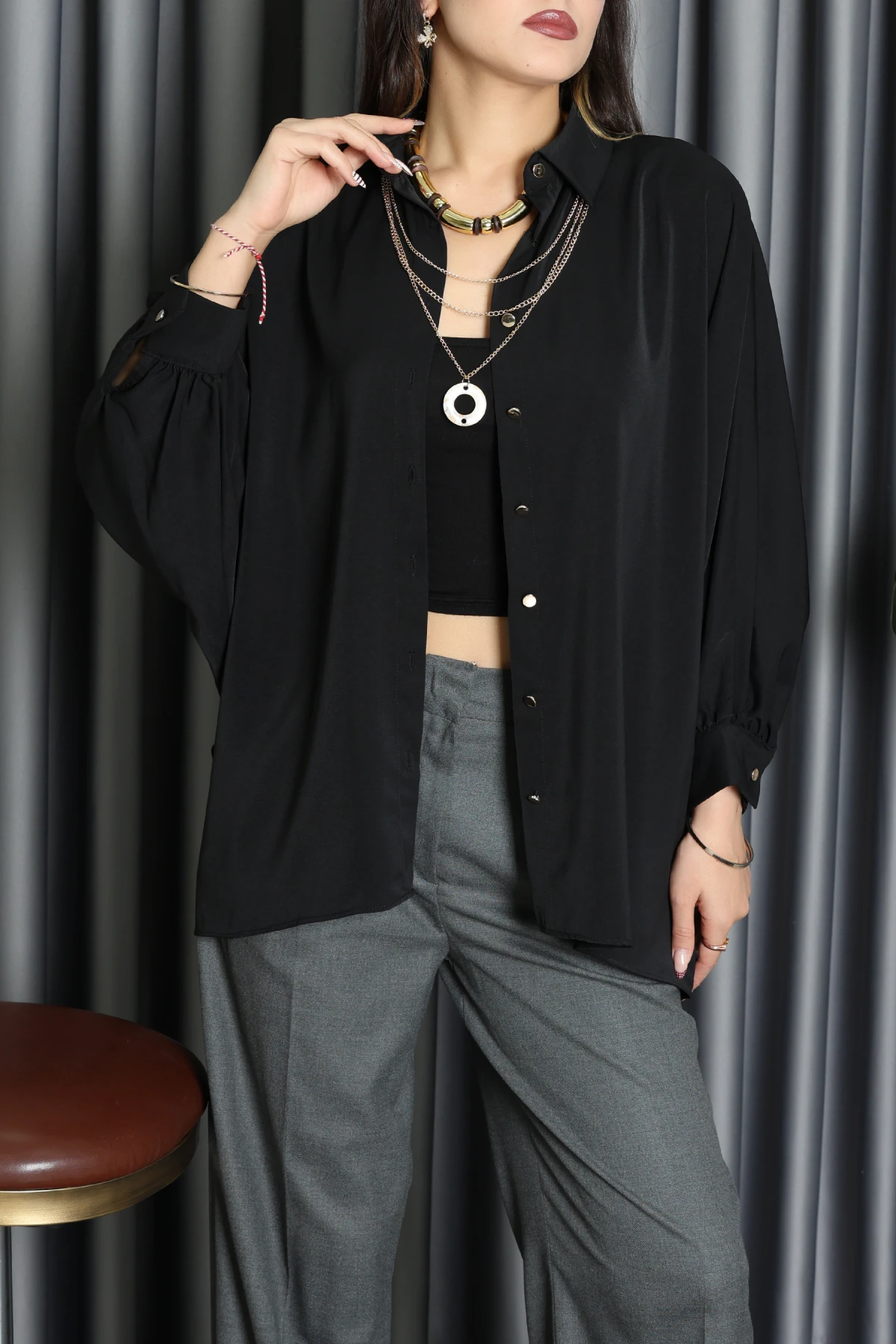 Aksesuarlı Gömlek Siyah - 2454.360.