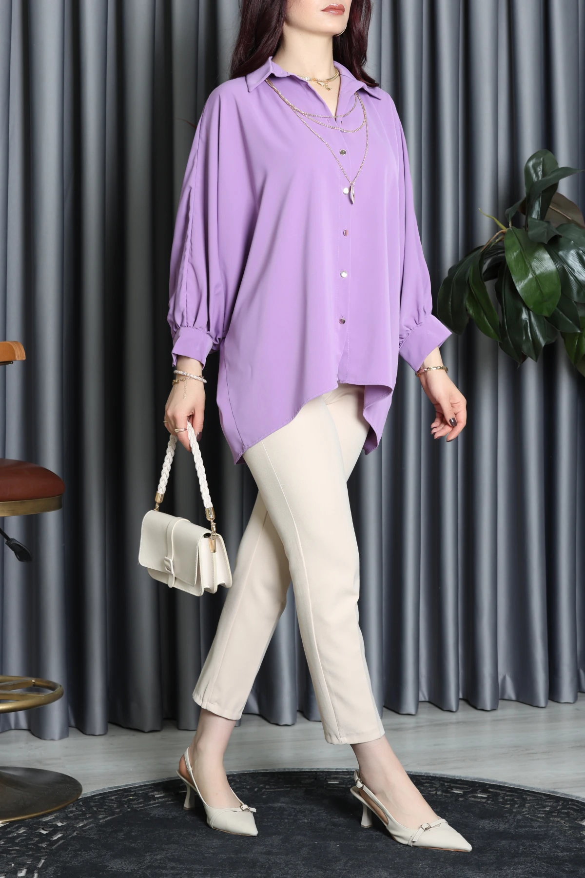 Aksesuarlı Gömlek Lila - 2454.360.