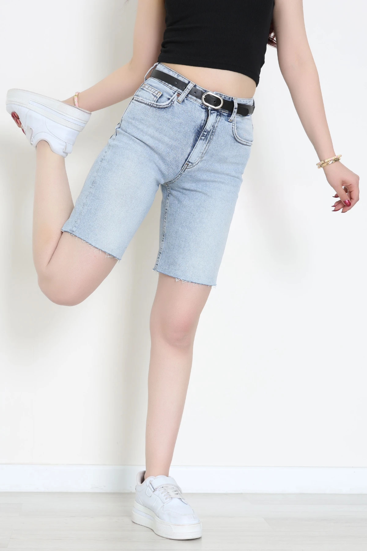 Kemerli Kot Şort Açıkmavi - 2603780.1968.