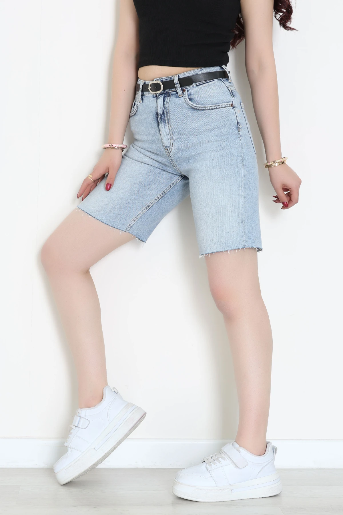 Kemerli Kot Şort Açıkmavi - 2603780.1968.