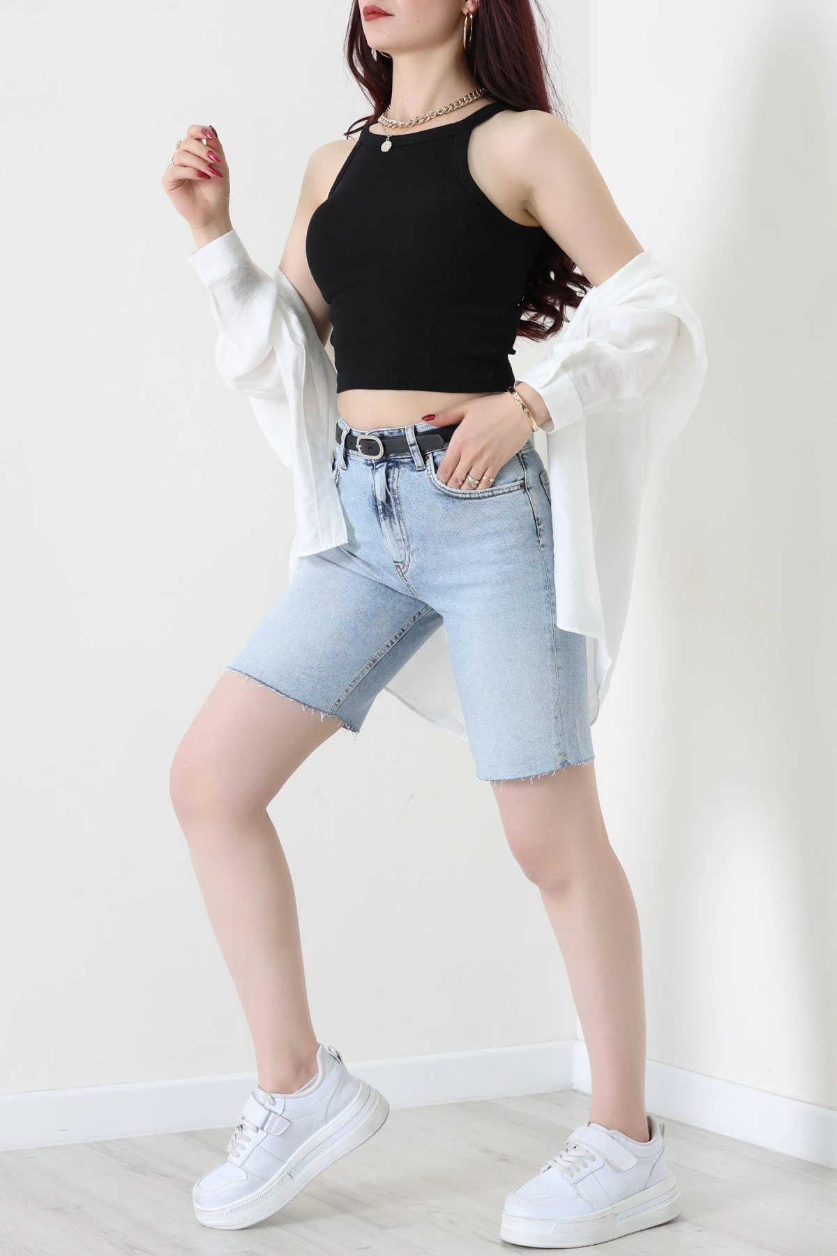 Kemerli Kot Şort Açıkmavi - 2603780.1968.