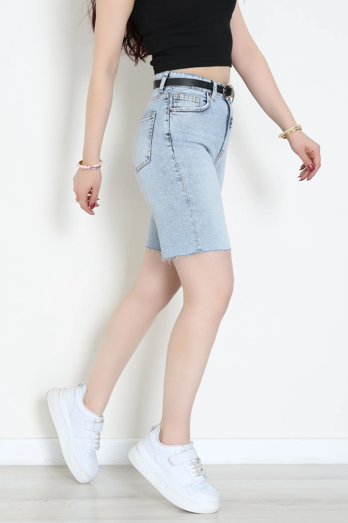 Kemerli Kot Şort Açıkmavi - 2603780.1968.